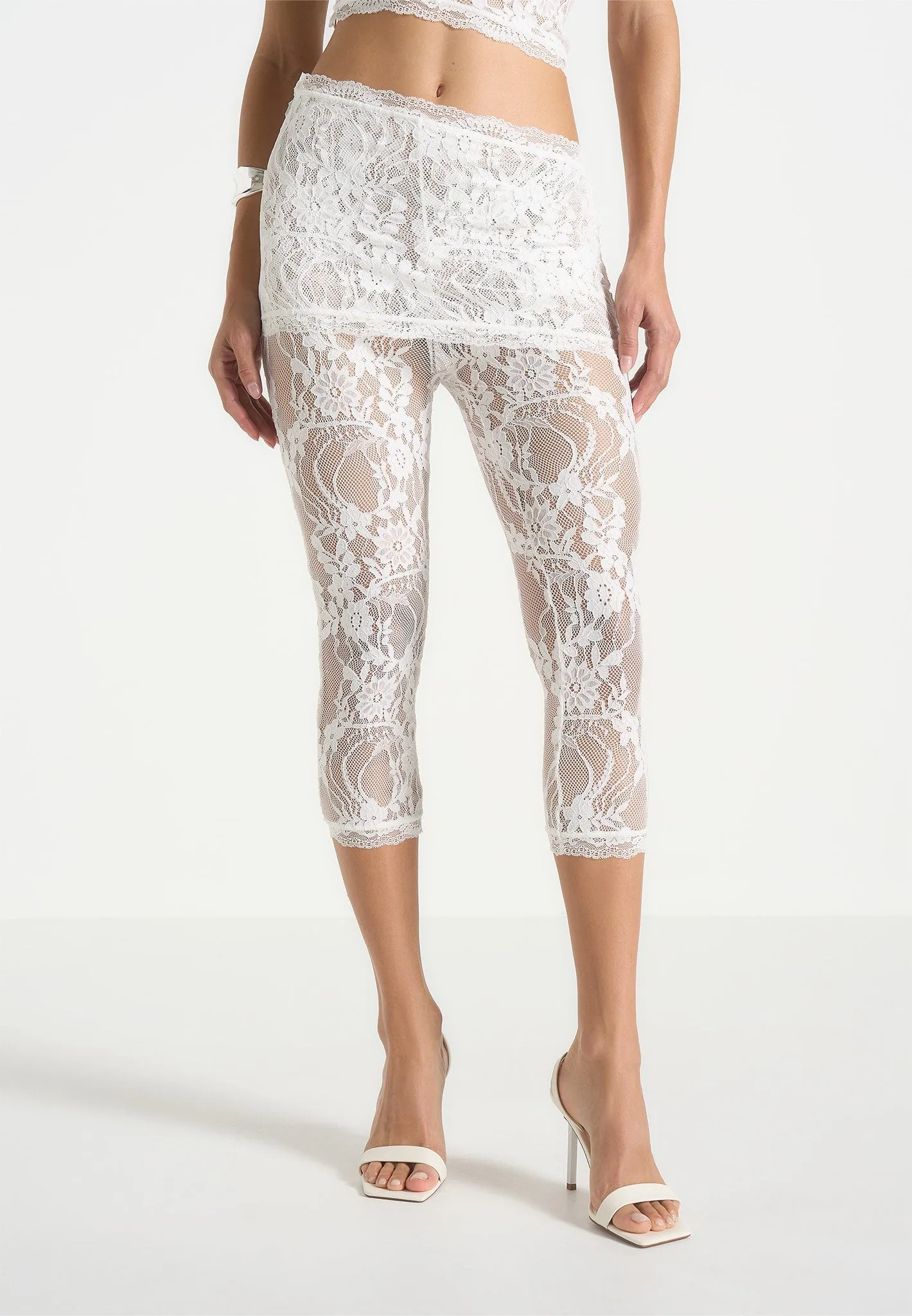 Aim??e - Lace Asymmetric Capri Leggings - White Street Ready