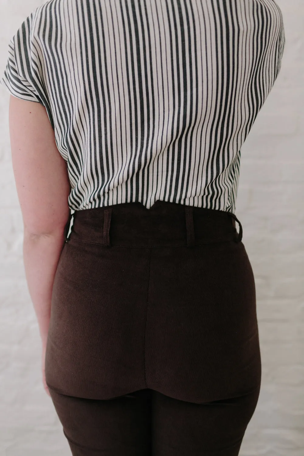 Airy Feel Soft Material Long Perfect Pant in Brown Corduroy