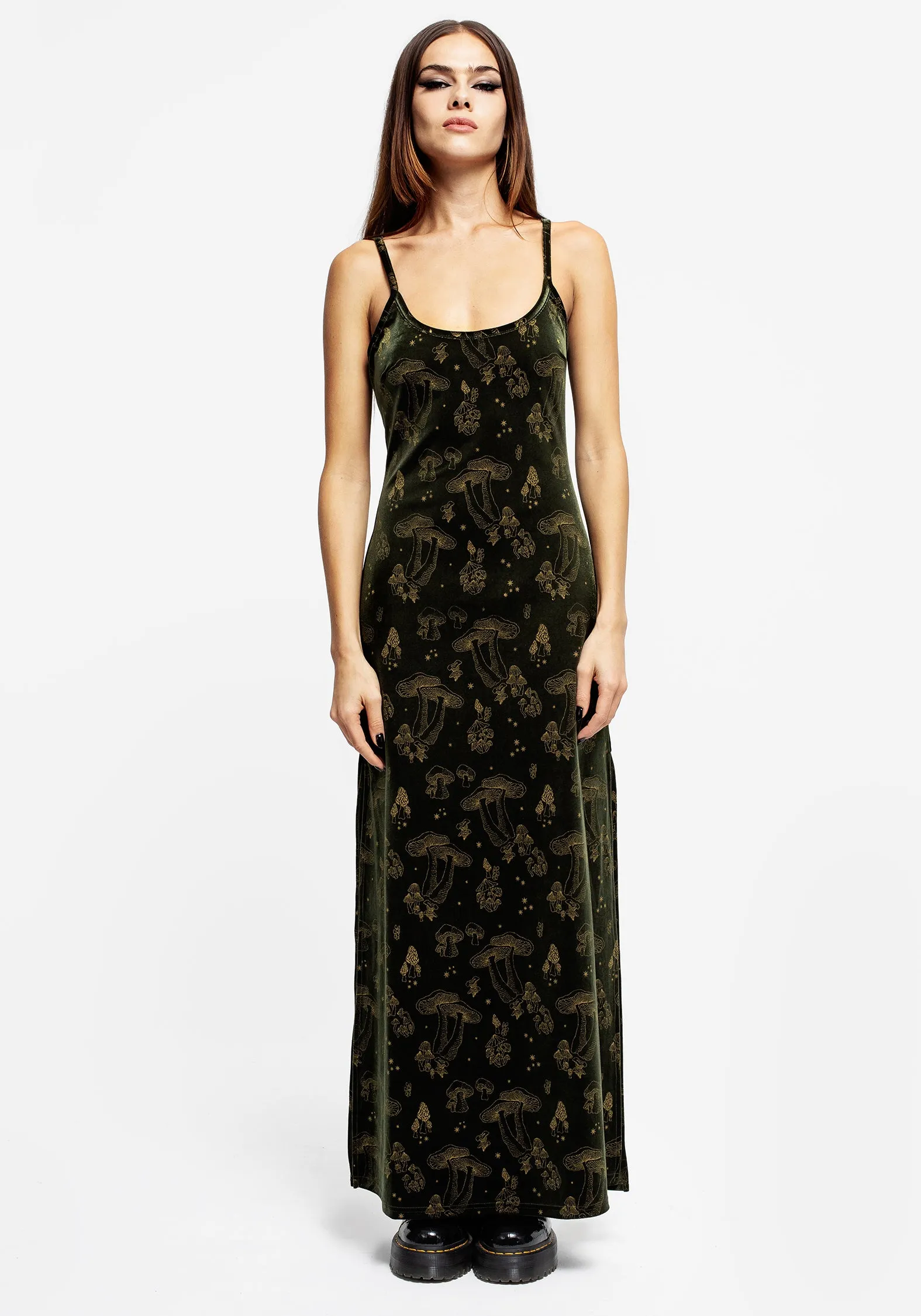 Faefire Foil Print Velour Maxi Slip Gown - Green skin friendly Casual Pick