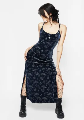 Faefire Foil Print Velour Slip Gown Coral Shine