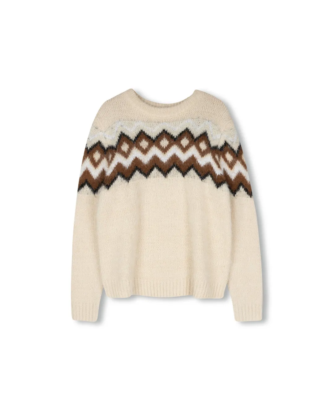 Fair Isle Fuzzy Knit Sweater Cold Weather Outfit