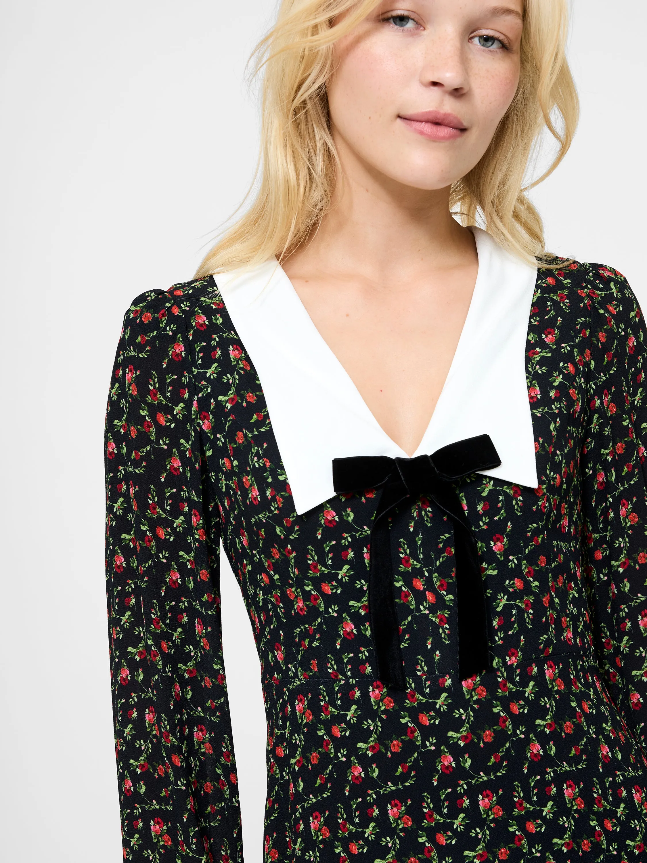 Yasmin Crepe Collared Mini Dress Layered Design Everyday-Use