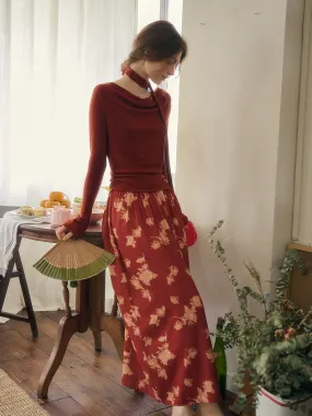 Luna Retro Scarf Long-sleeved Dress Resort Outfit Korean Trend