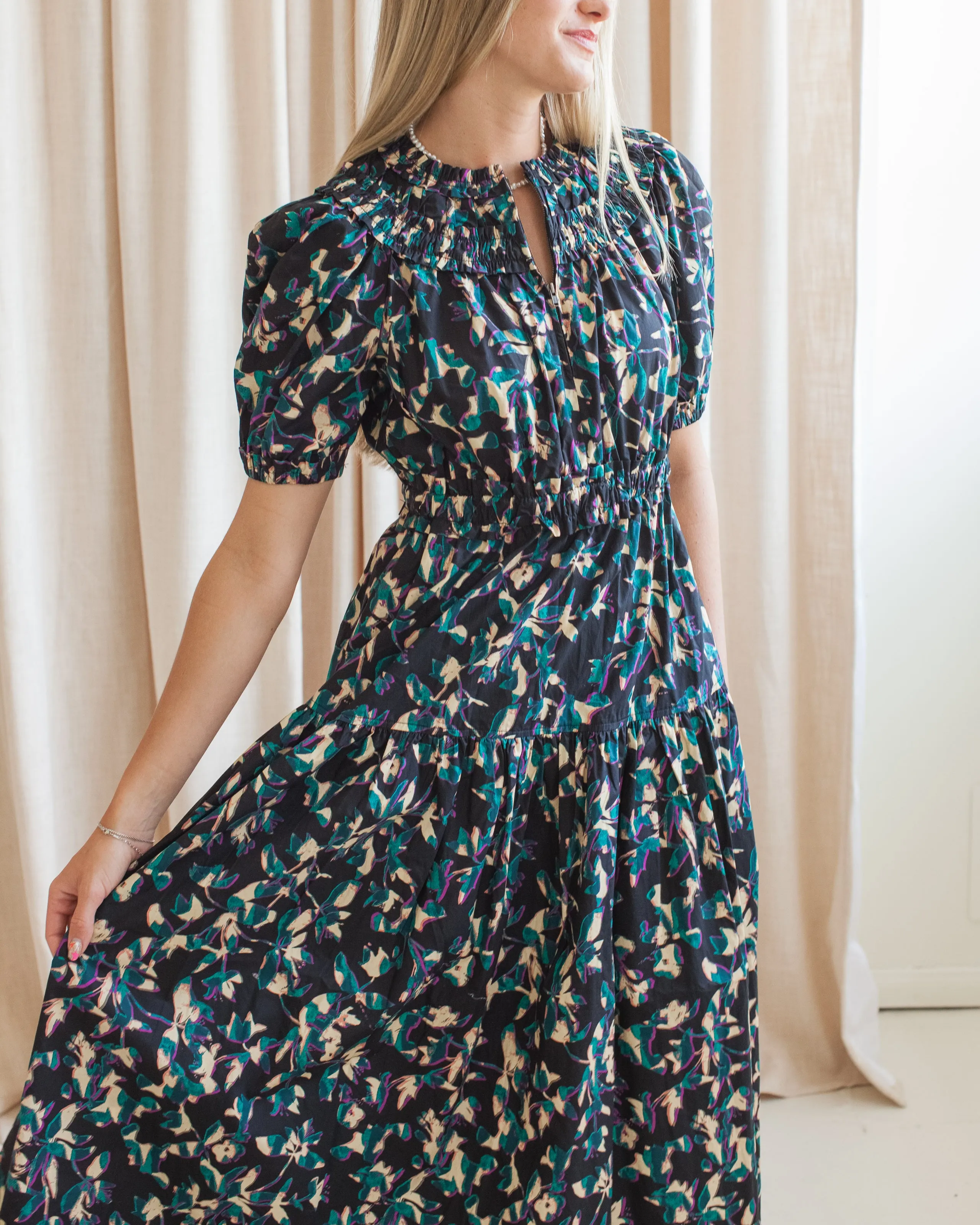 Ulla Johnson Othella Short Sleeve Midi Dress- Kaleidoscope Comfortable and breathable Soft Weave