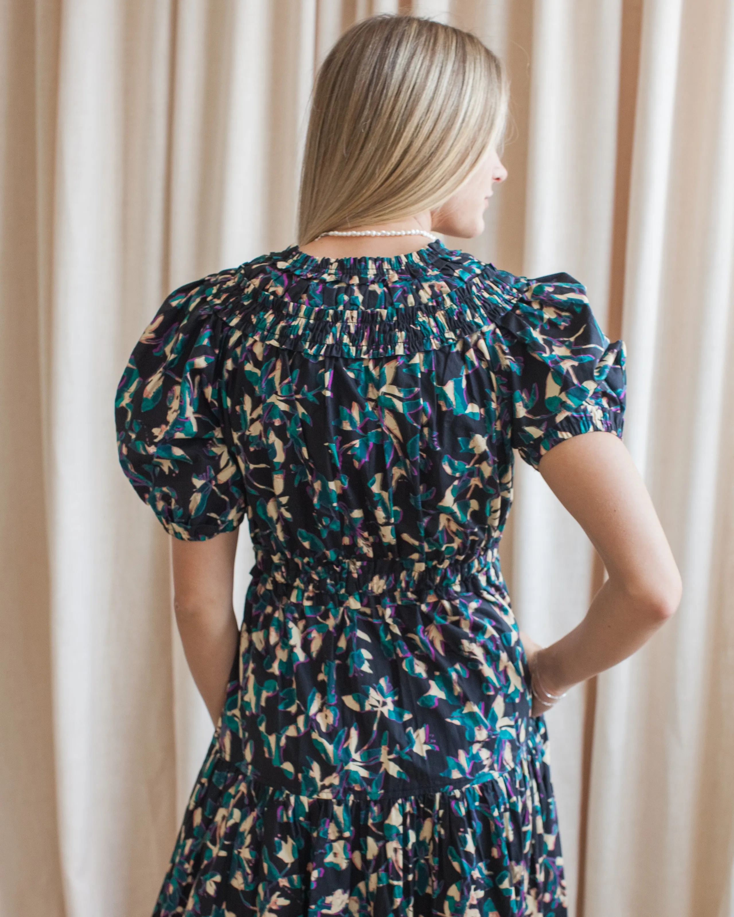 Clean Chic Graceful Ease Ulla Johnson Othella Short Sleeve Midi Dress- Kaleidoscope