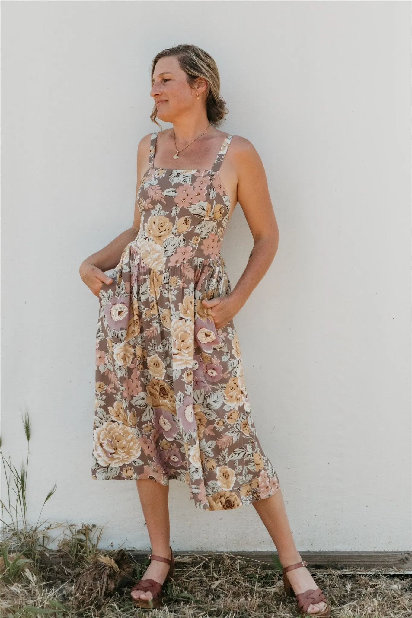 Floral-Pattern Skin-friendly Myrah Dress in Muted Floral Crepe
