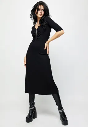 Smart and Sleek Climate-Adaptive Triquetra Zip Rib Midi Dress