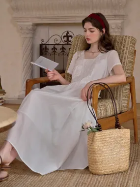 Zip-Closure Effortless Touch May Square Neck Embroidery 100% Cotton Dress