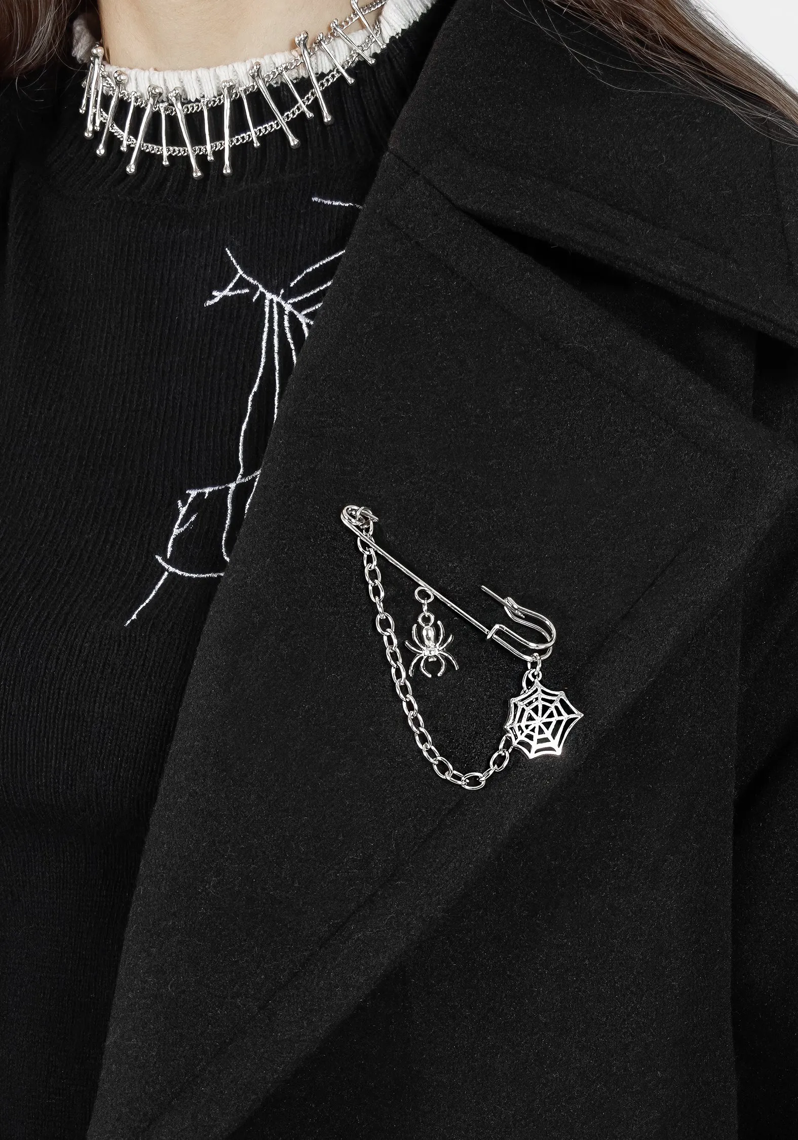 Breathable Membrane Meltdown Oversized Coat with Brooch - Black