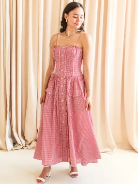 Emery Gingham Midi Dress - Red Perfect Fit Wear Work Mood