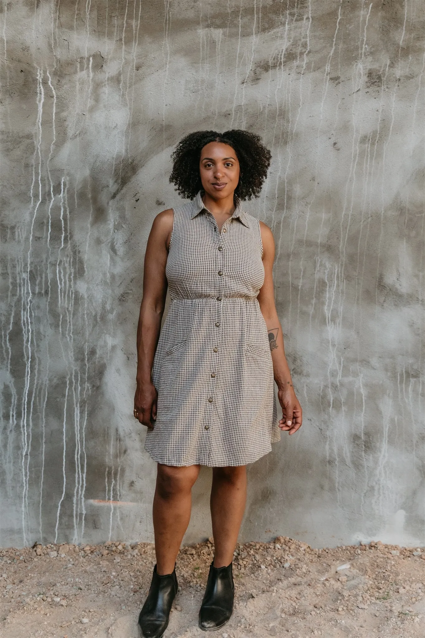 Mona Dress in Black & Oat Cotton Gingham Formal dinner wear