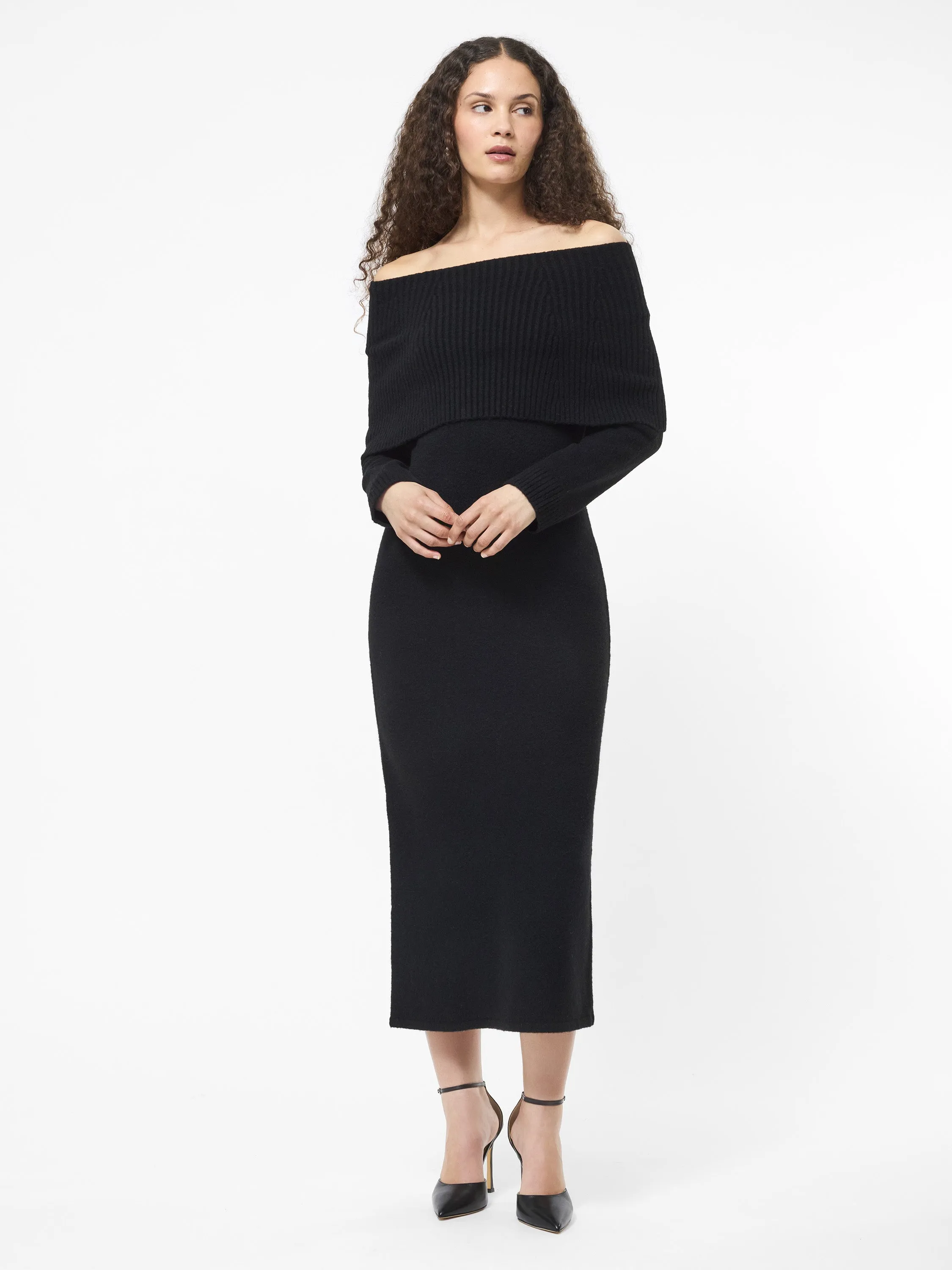 Emilia Knit Off Shoulder Dress Tactile Feel Vibrant Design