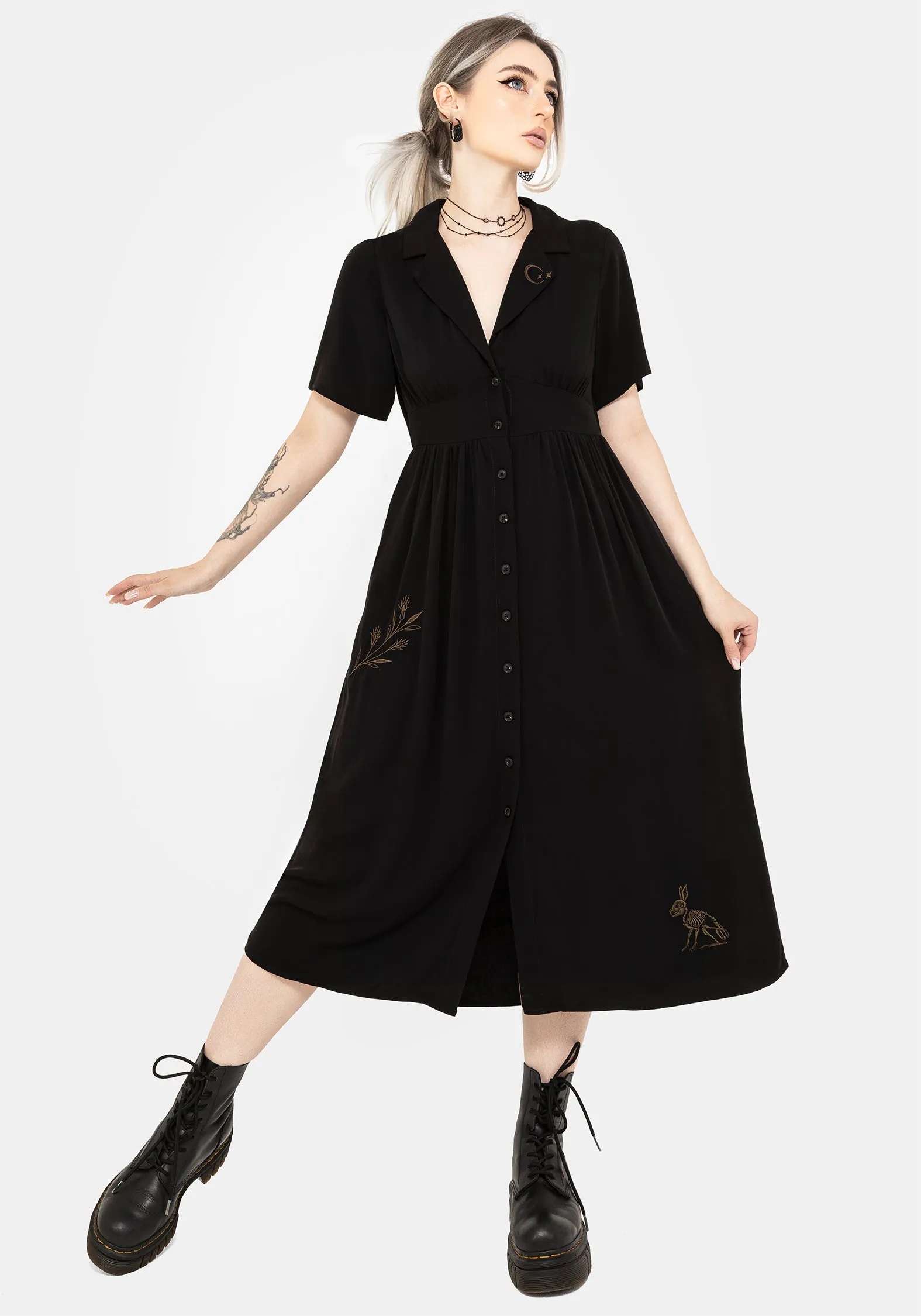 Mid Fit Date Ready Hester Embroidered Button Up Midi Shirt Dress