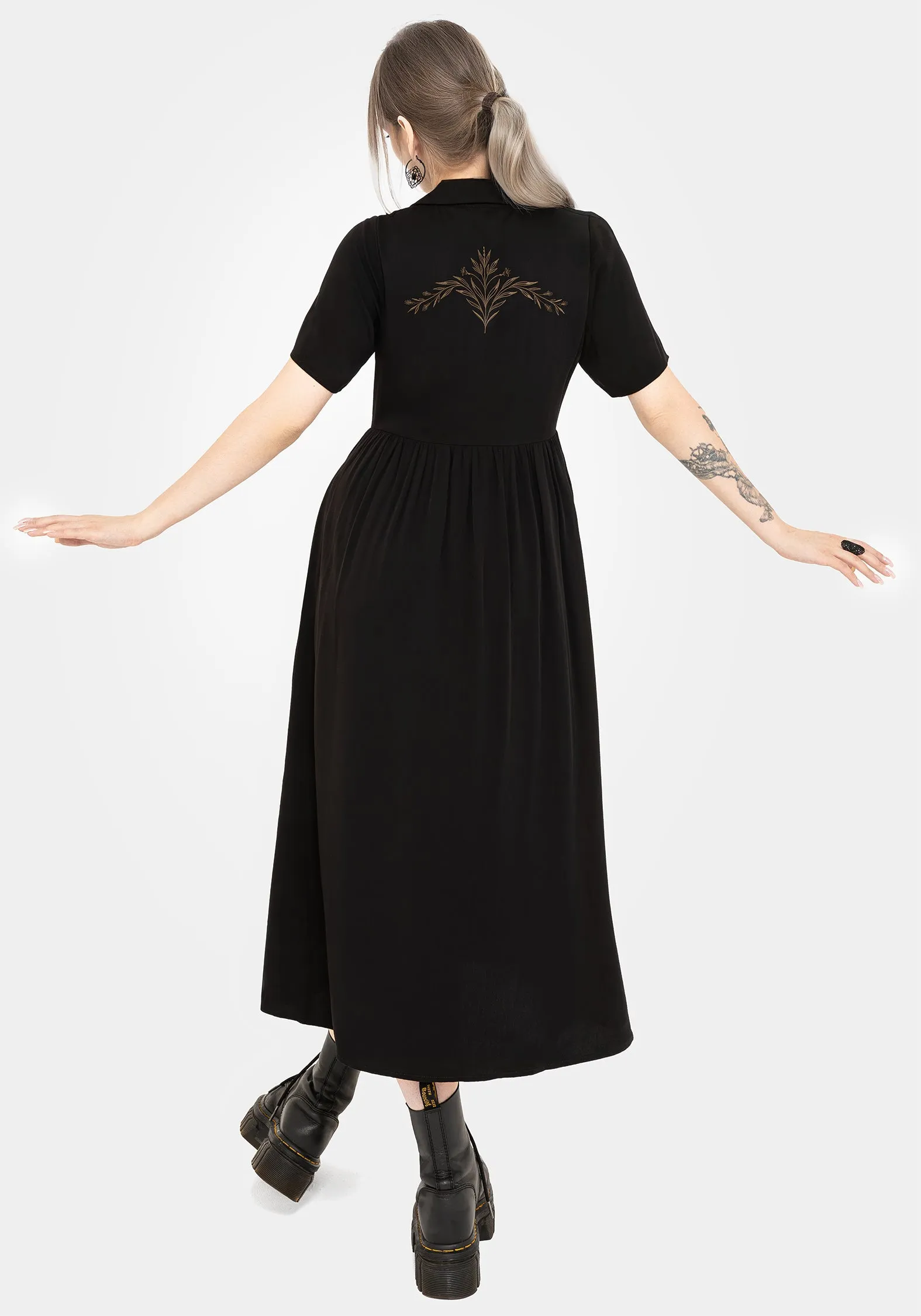 Hester Embroidered Button Up Midi Shirt Dress Effortless Fit Moment Soft