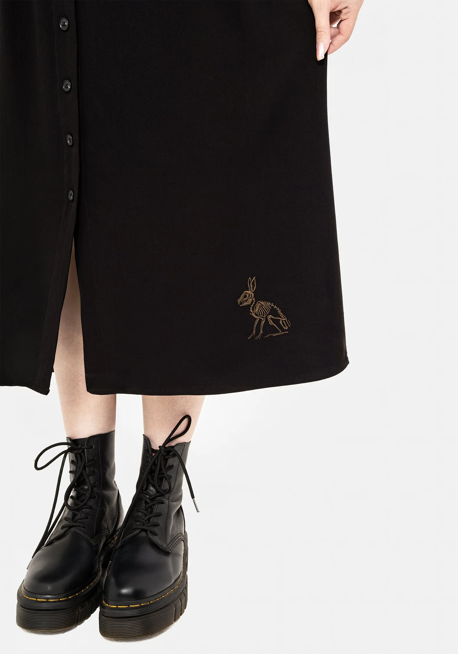 Sleek Style Hester Embroidered Button Up Midi Shirt Dress