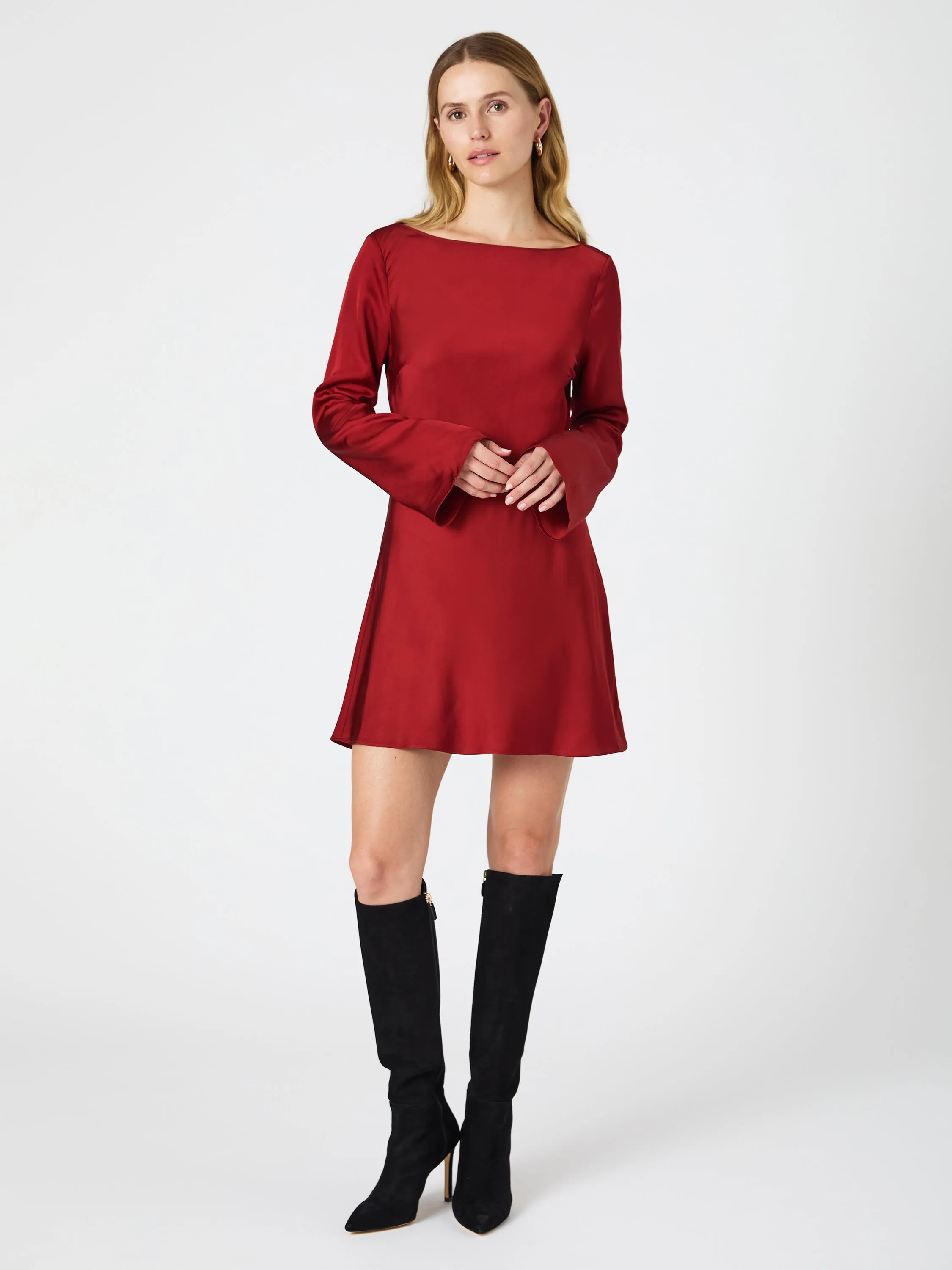 Pure Shape Calm Grace Ennis Satin Longsleeve Mini Dress