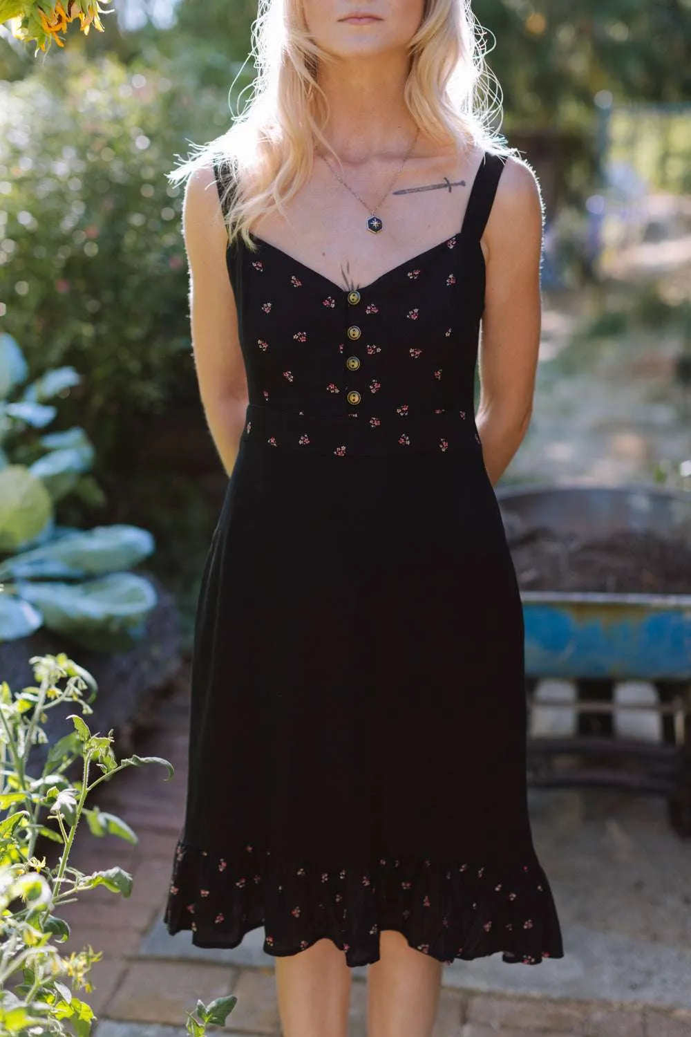 Gemma Dress in Black and Floral Moment Glow