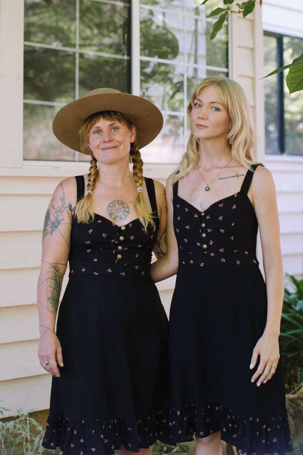 Gemma Dress in Black and Floral Embroidered Fabric