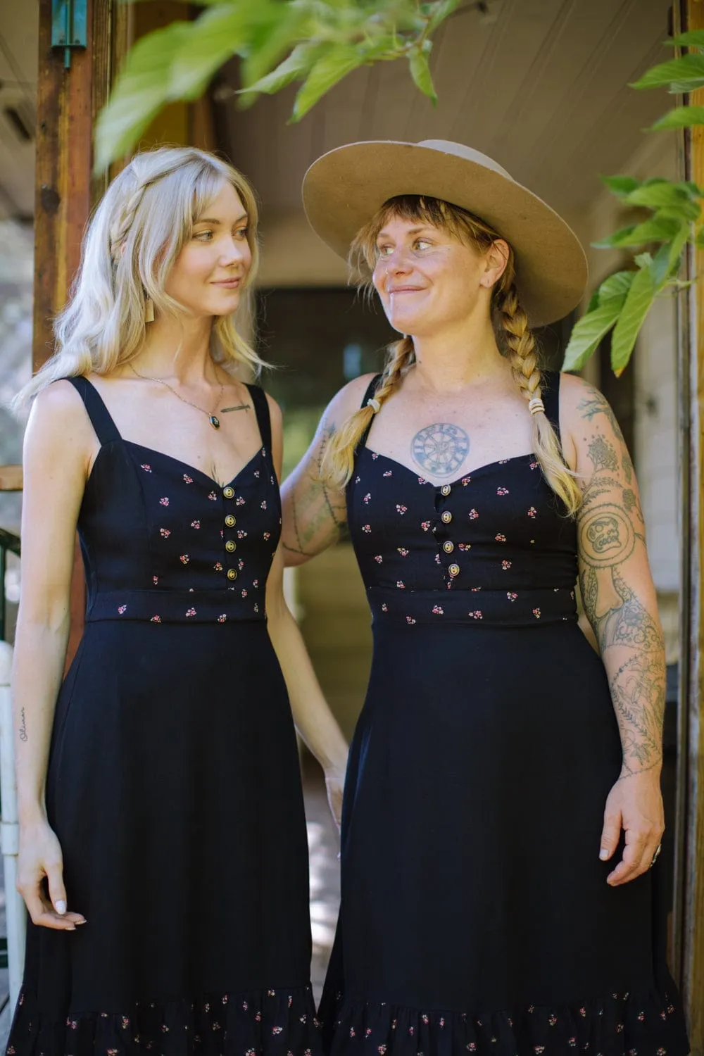 Natural Aesthetic Gemma Dress in Black and Floral