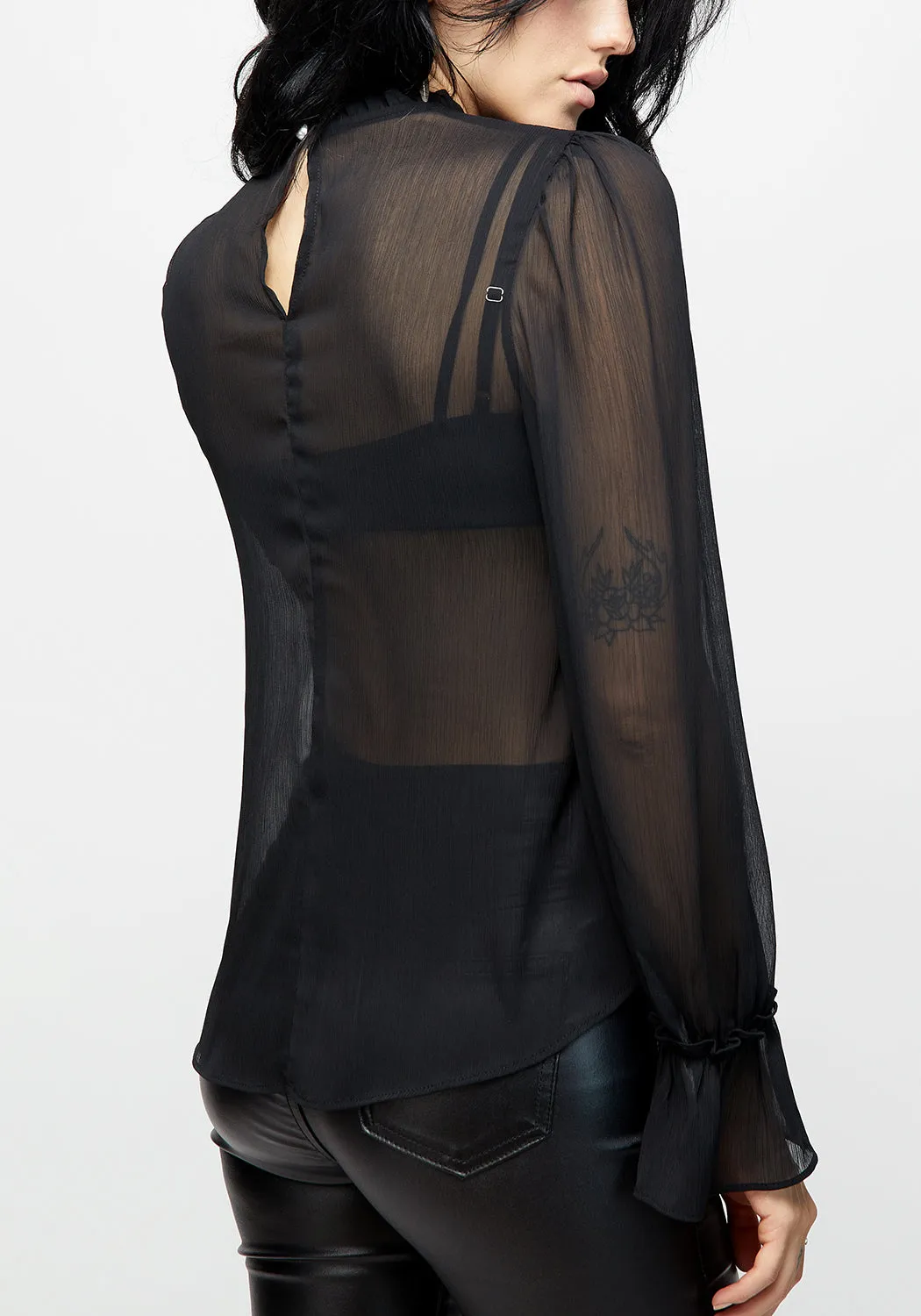 Odor Resistant Technology Spirit Sheer Pintuck Ruffle Top