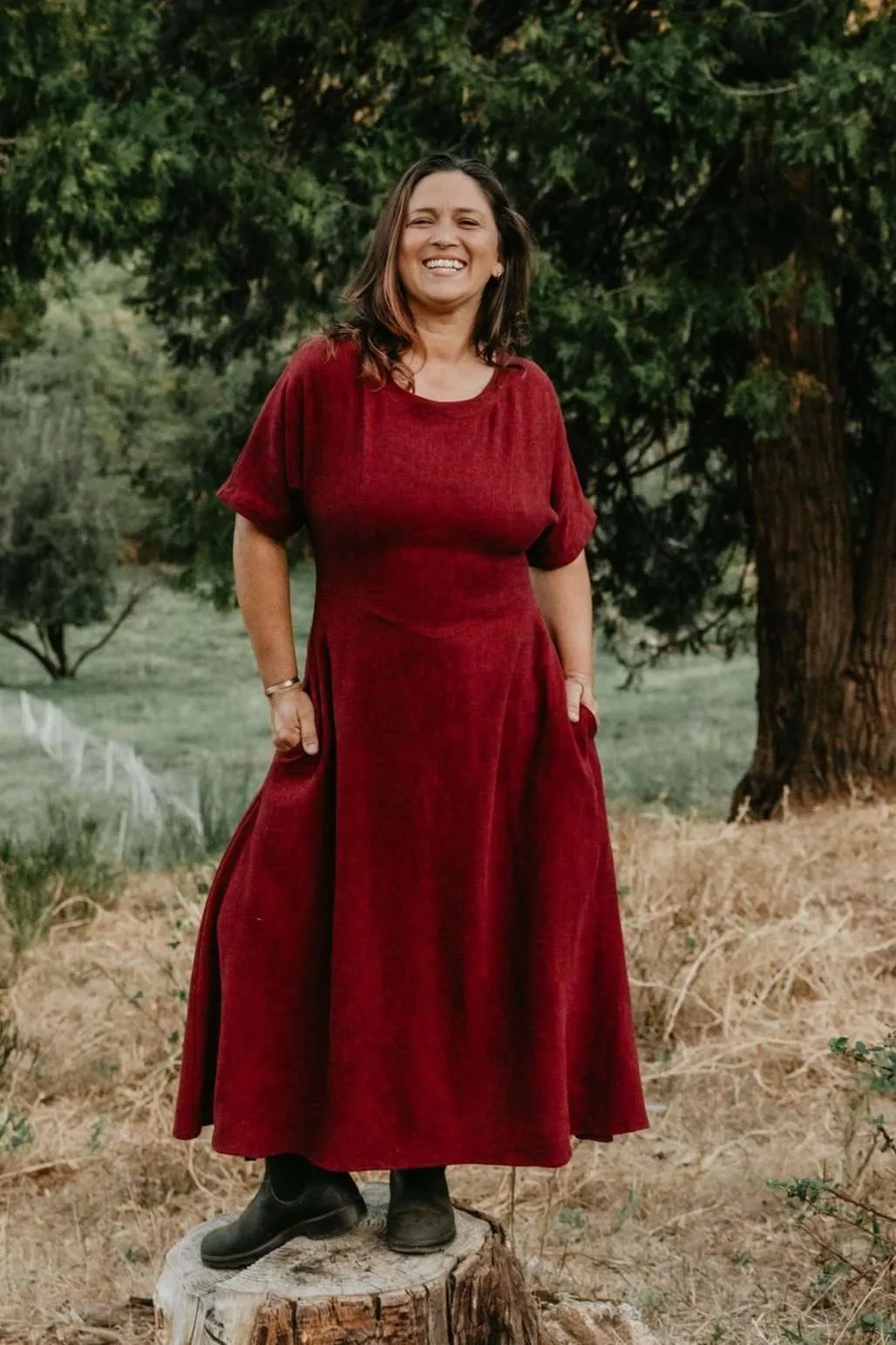 Water-resistant Fall Piece Bella Dress in Ruby Checker