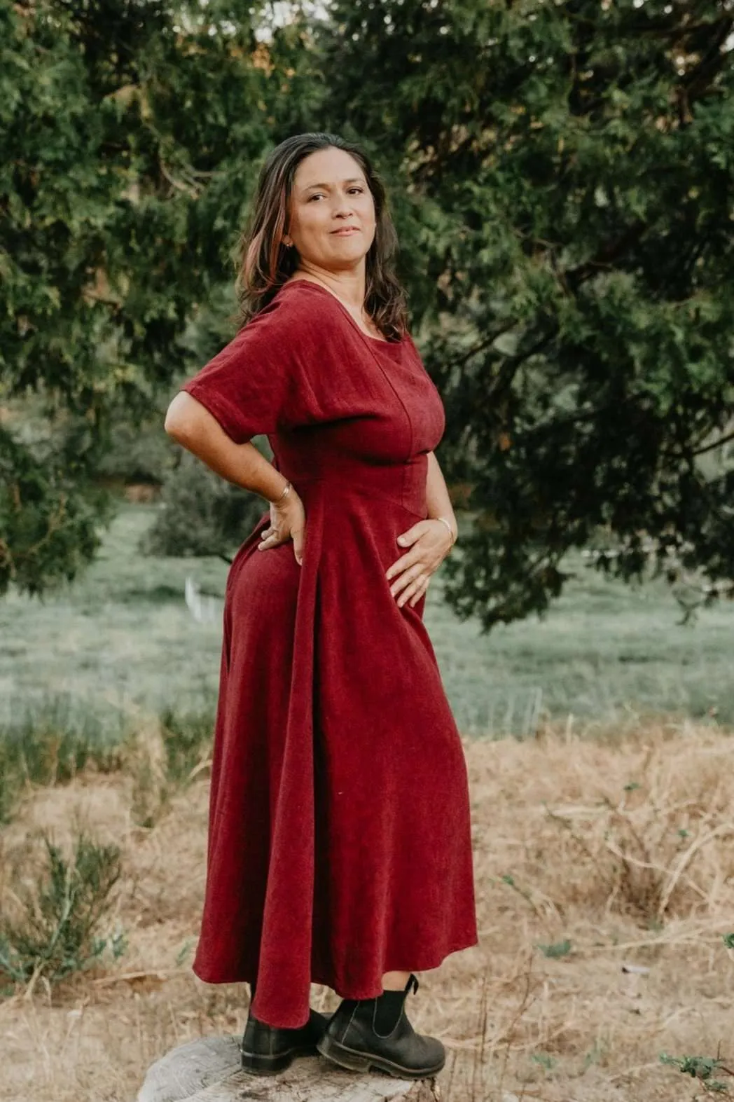 Bella Dress in Ruby Checker High-waist