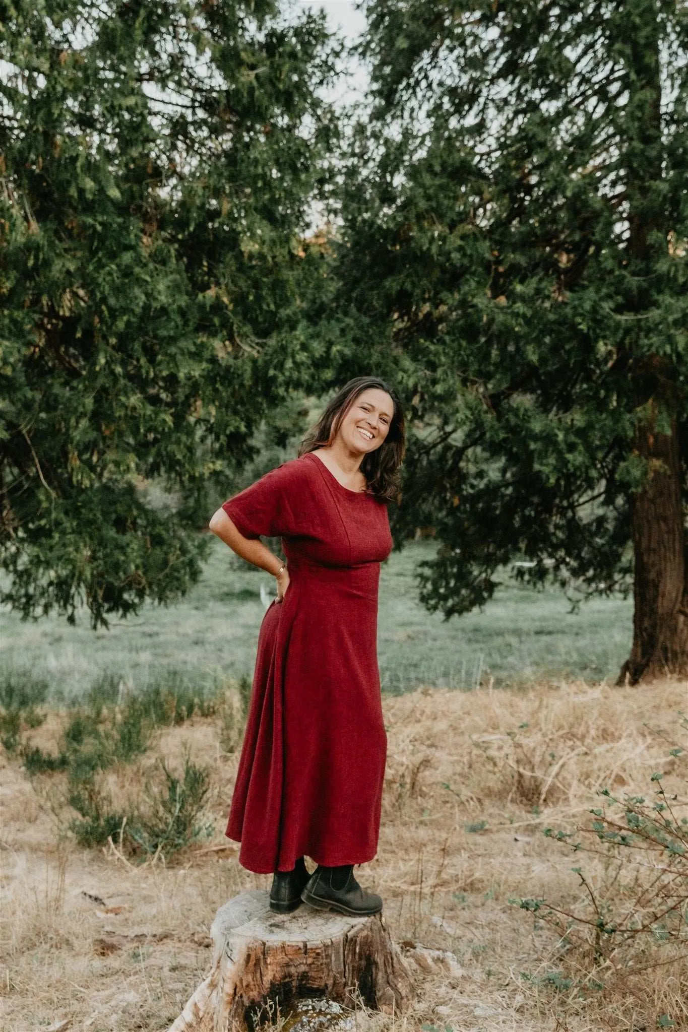 Elegant Comfort Contemporary Fit Bella Dress in Ruby Checker