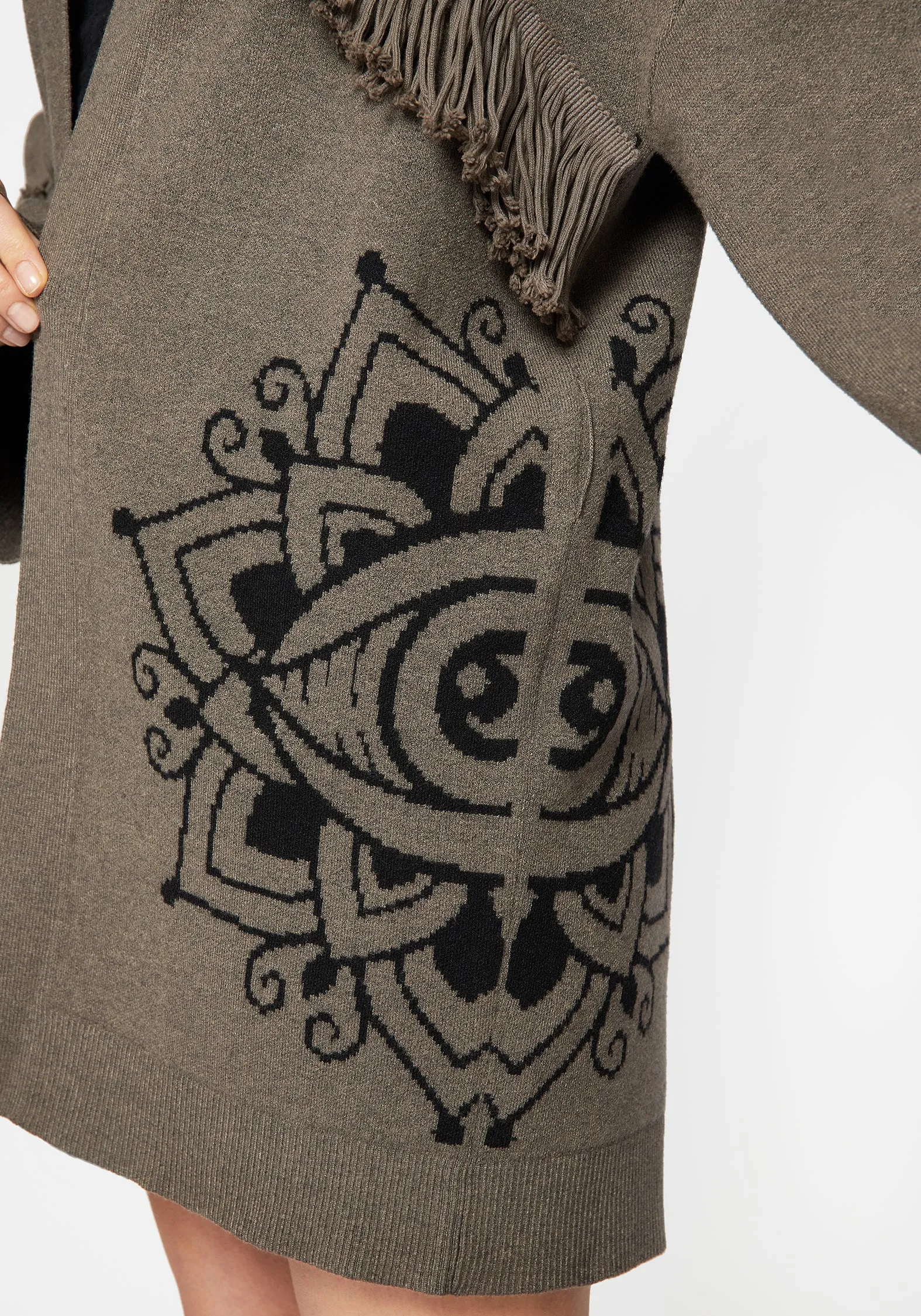 Iris Flare Sleeve Longline Fringe Knit Cardigan WaterRepellent Finish Airflow Optimized