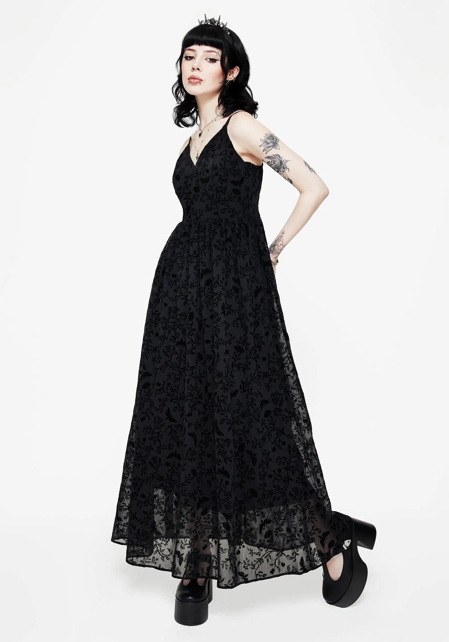 Modern Edge Flare Breeze Faustina Flocked Chiffon Maxi Cami Dress