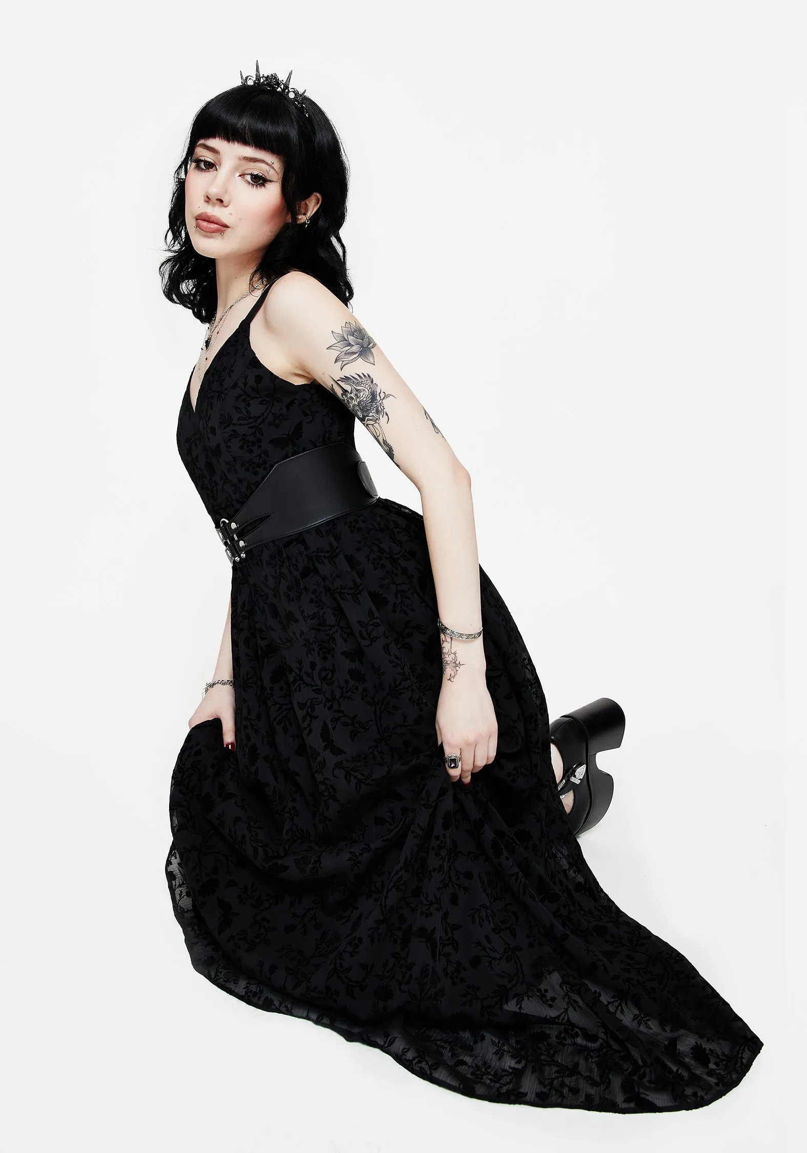 Artistic Edge Sharp Detail Faustina Flocked Chiffon Maxi Cami Dress