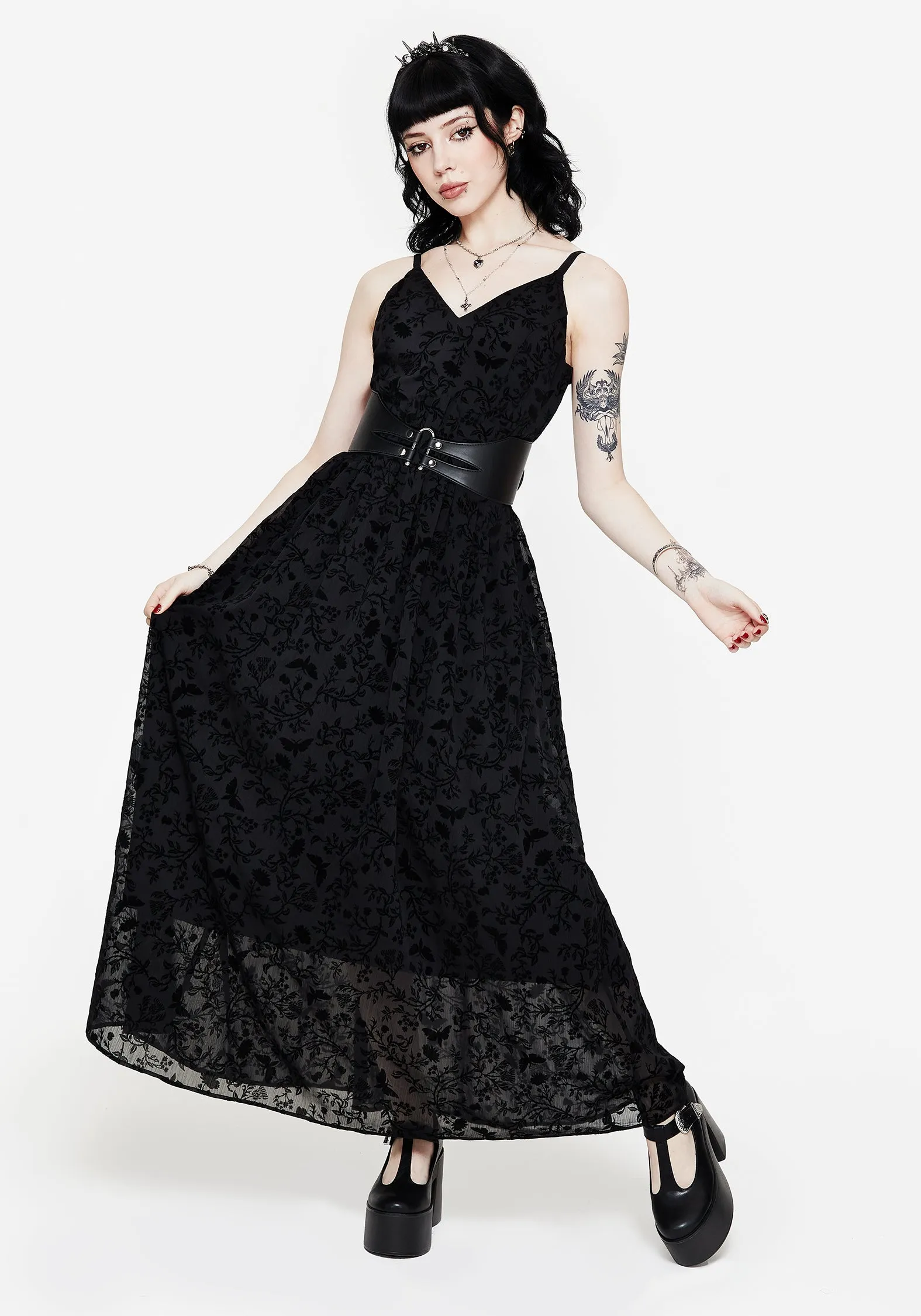 Simple Form Faustina Flocked Chiffon Maxi Cami Dress