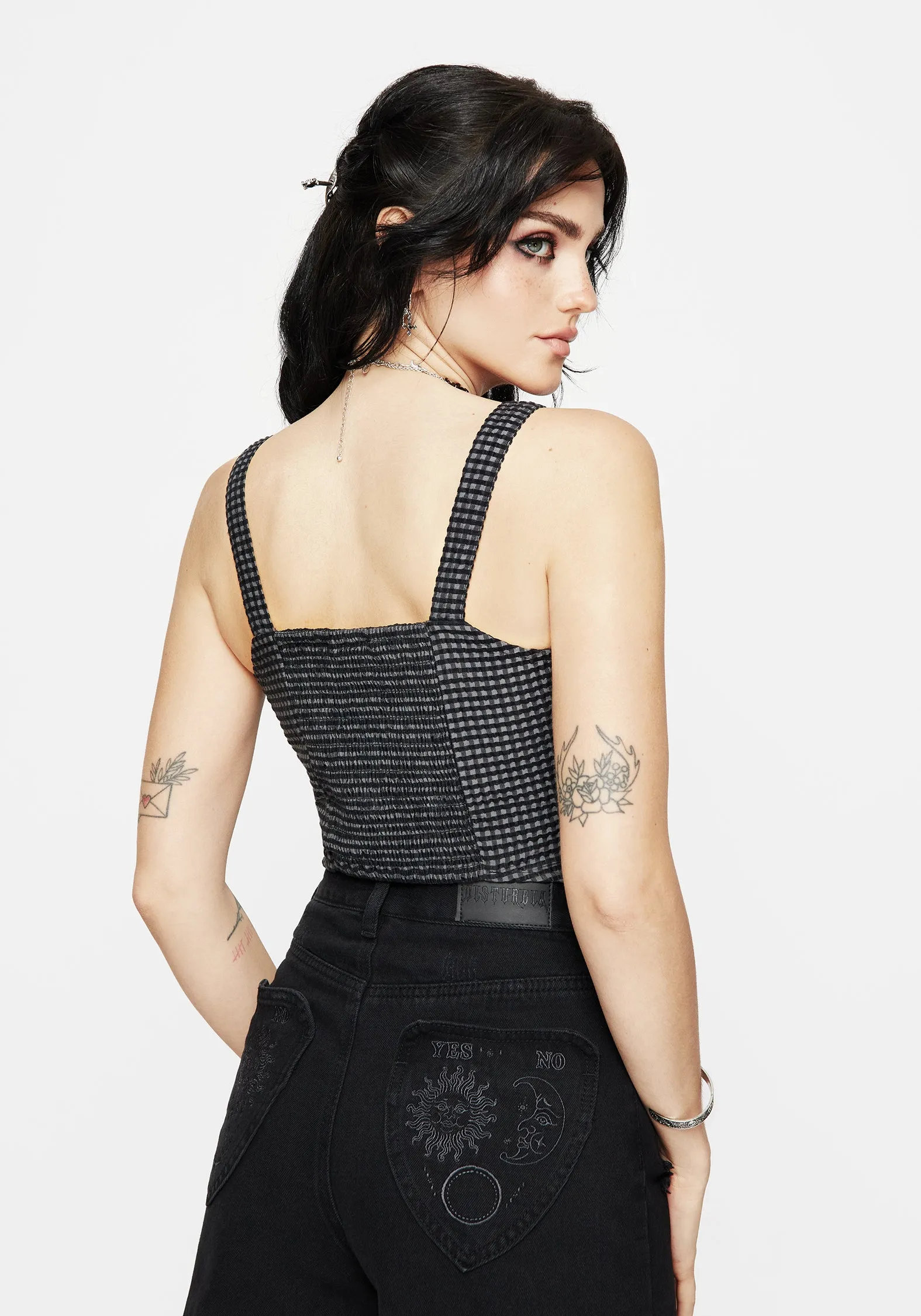 sporty wear Faythe Cotton Check Button Up Cami Top