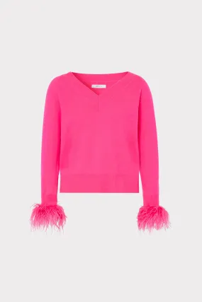 StretchMaterial Feather Cuff V-neck Sweater
