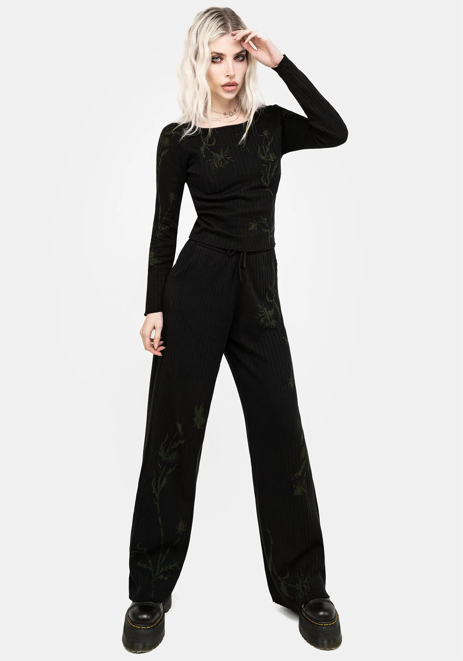 Functional Piece Diastella Floral Jacquard Rib Knit Trousers