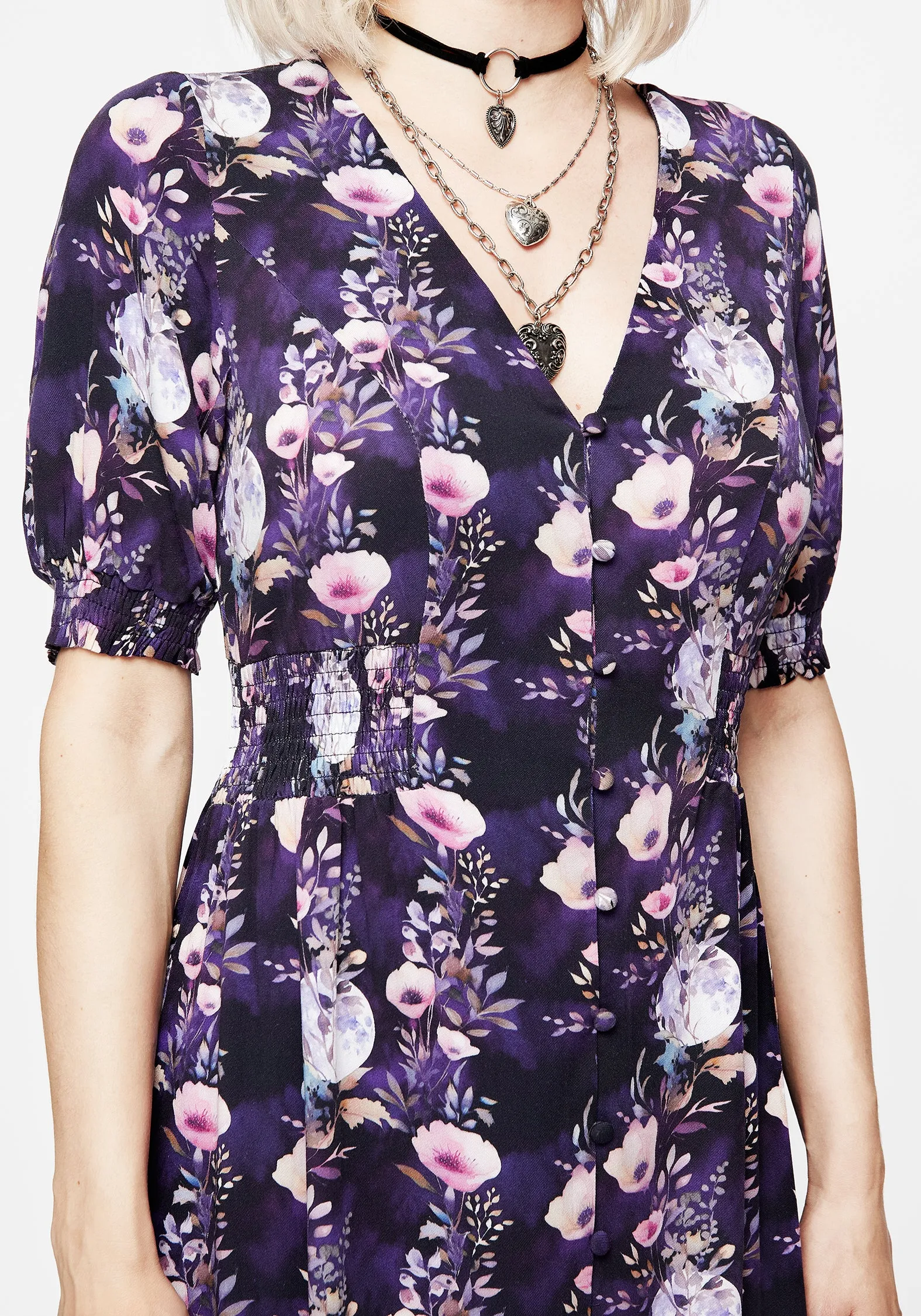 All-Occasion Look Socordia Floral Moon Ruched Waist Midaxi Dress