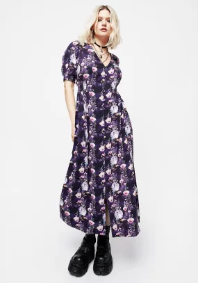 Print Glow Socordia Floral Moon Ruched Waist Midaxi Dress