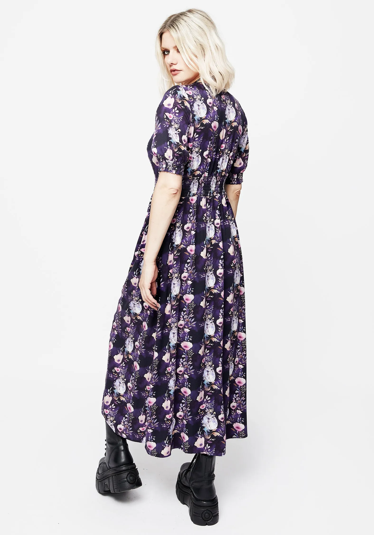 Flattering Shape Look Clean Aesthetic Socordia Floral Moon Ruched Waist Midaxi Dress