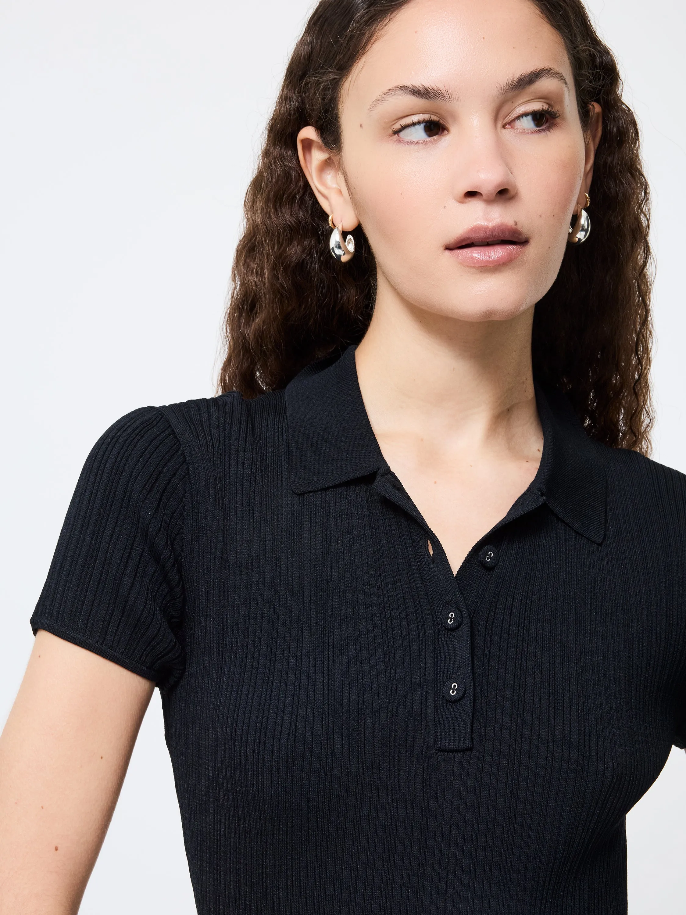 Crinkle Knit Short Sleeve Mini Dress Refined Form High Waist