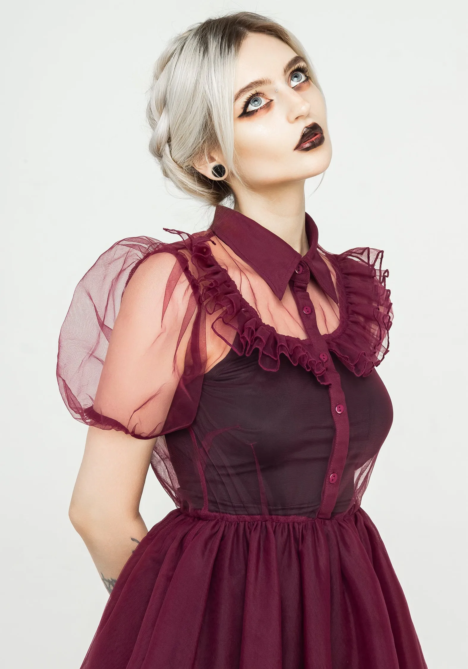 Headhunter Frill Yoke Gown - Purple Romantic-Detail Office Mood