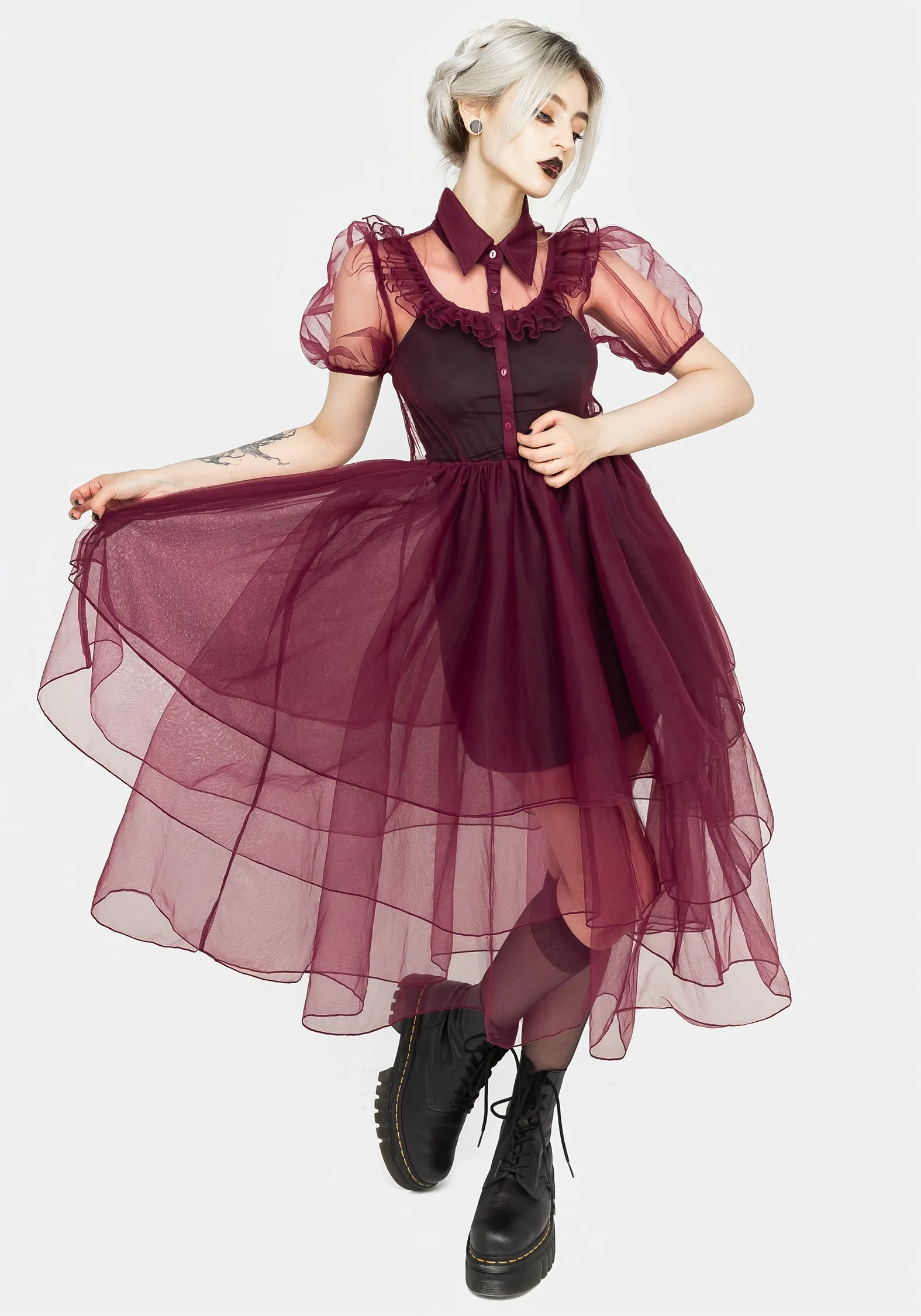 Trendy Appearance Headhunter Frill Yoke Gown - Purple