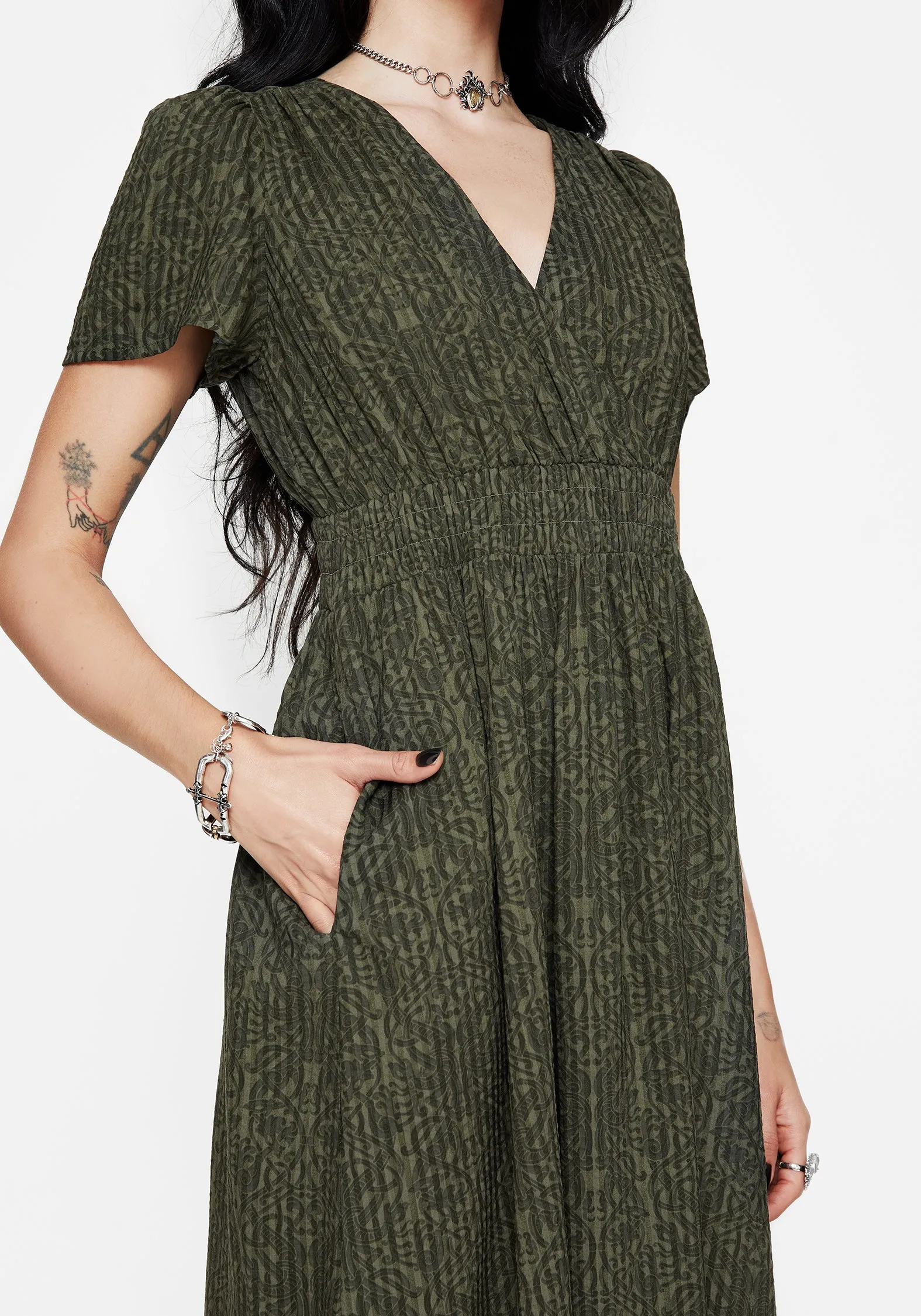 Francesca Dragon Printed Wrap Over Midaxi Dress Wardrobe-Staple Soft Wear