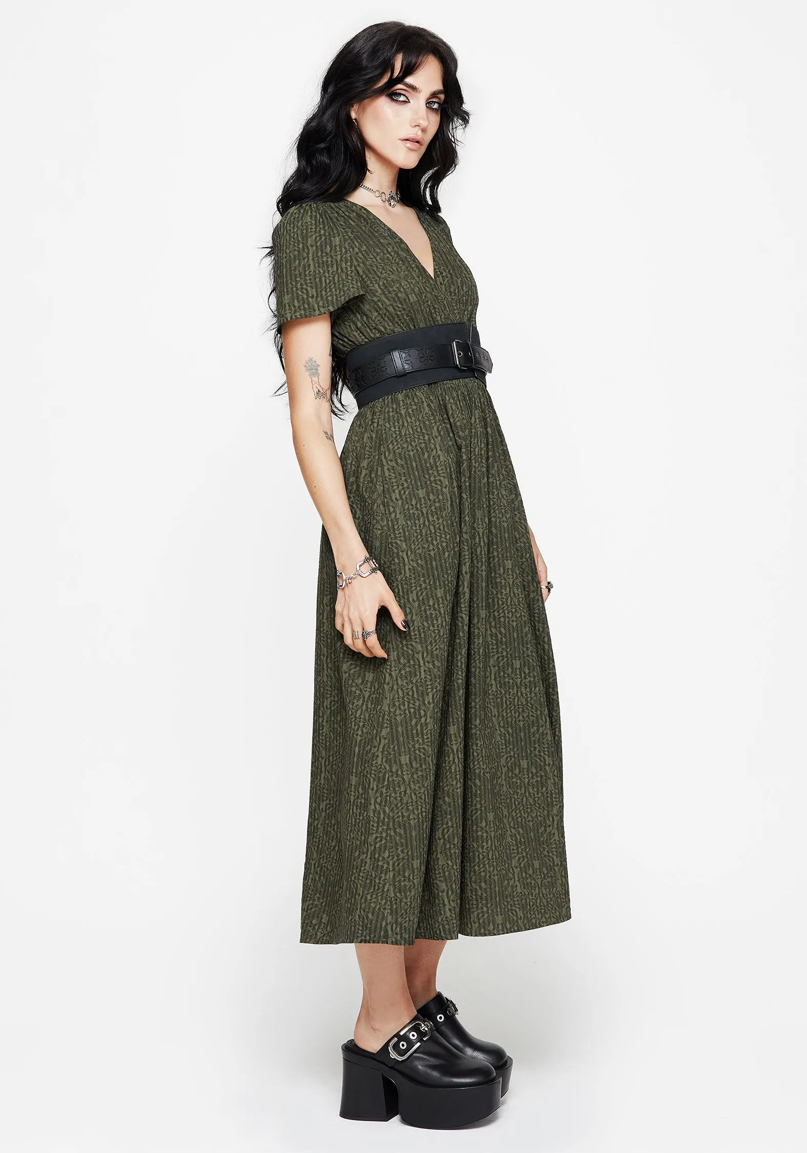 Modern Fit Bold Simplicity Francesca Dragon Printed Wrap Over Midaxi Dress