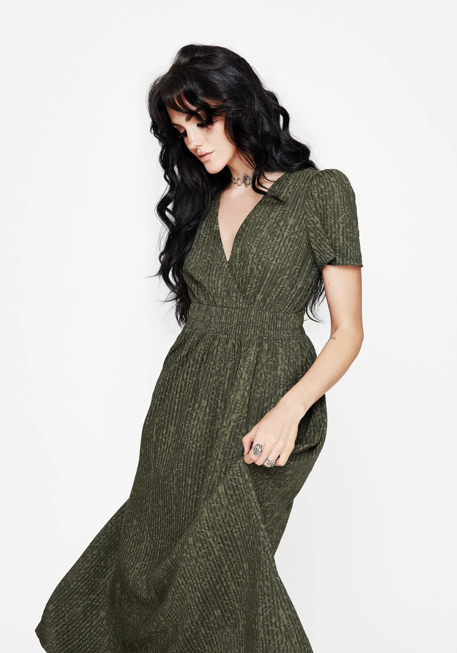 Francesca Dragon Printed Wrap Over Midaxi Dress Brick Path