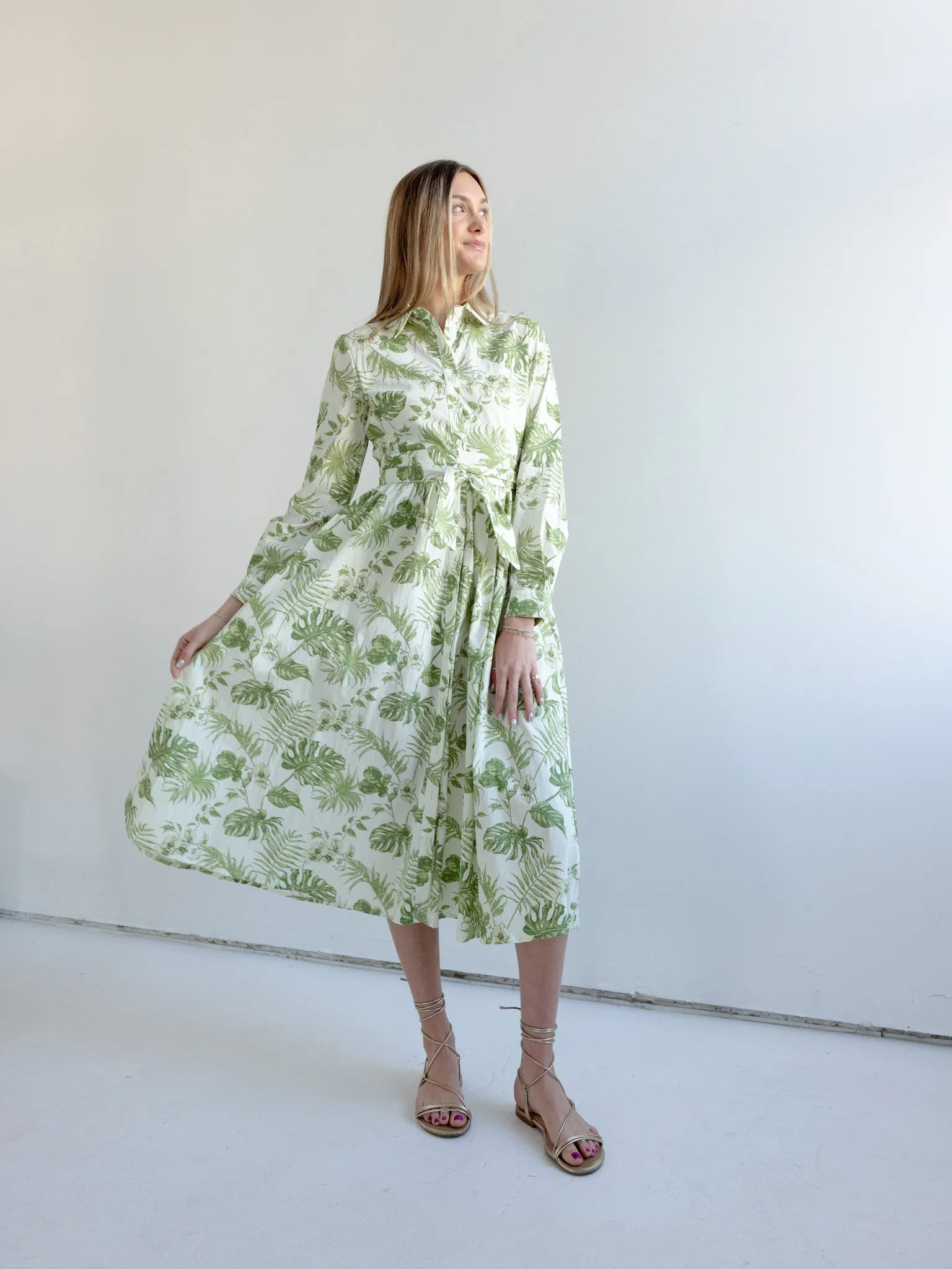 Feminine Vibe Fern Belted Midi Dress