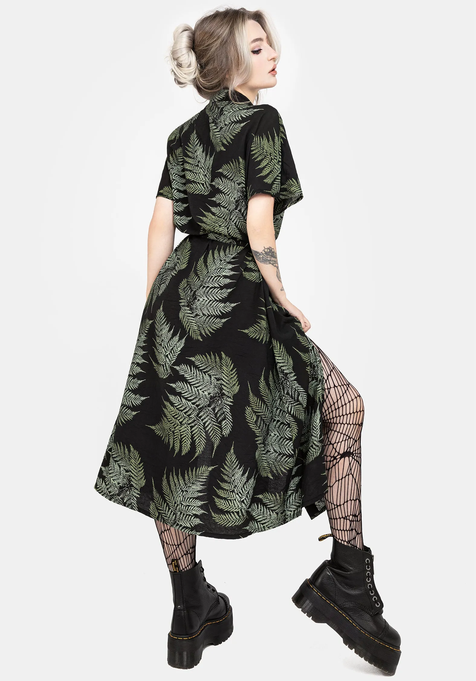 Padded-Bust Fern Midi Shirt Dress
