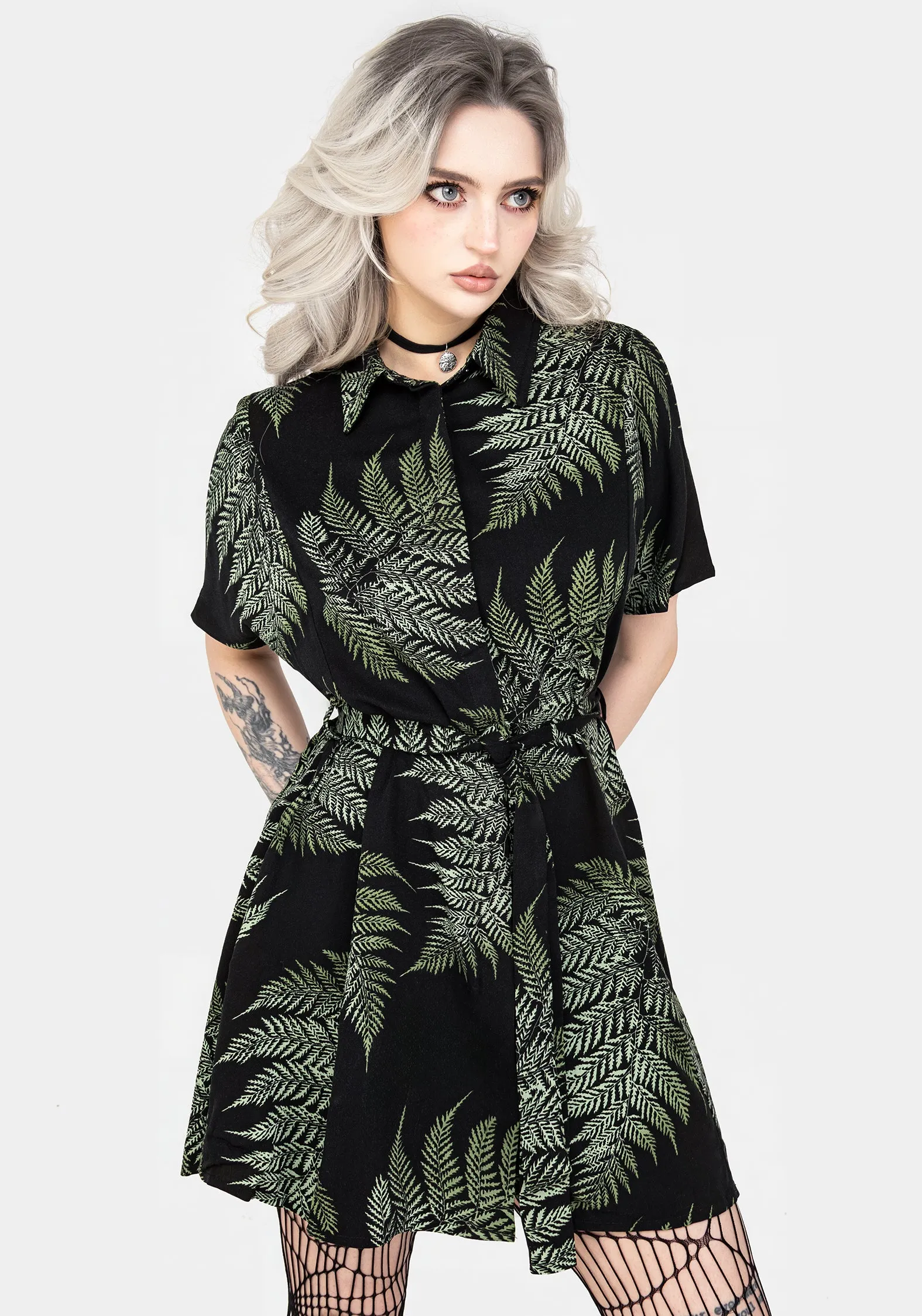 Cloud Light Elegant Fabric Fern Mini Shirt Dress