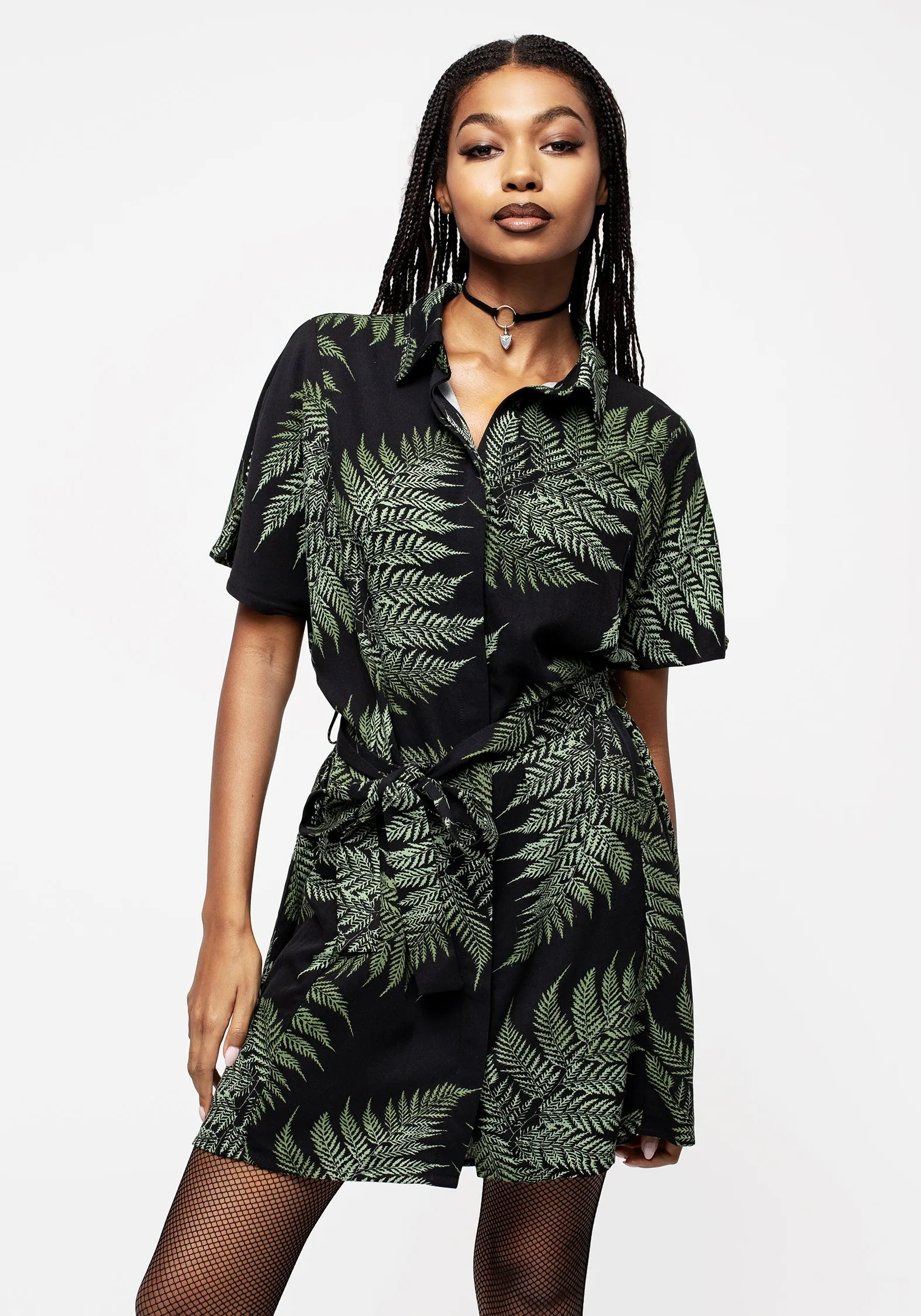 Feminine Fit Sharp Look Fern Mini Shirt Dress