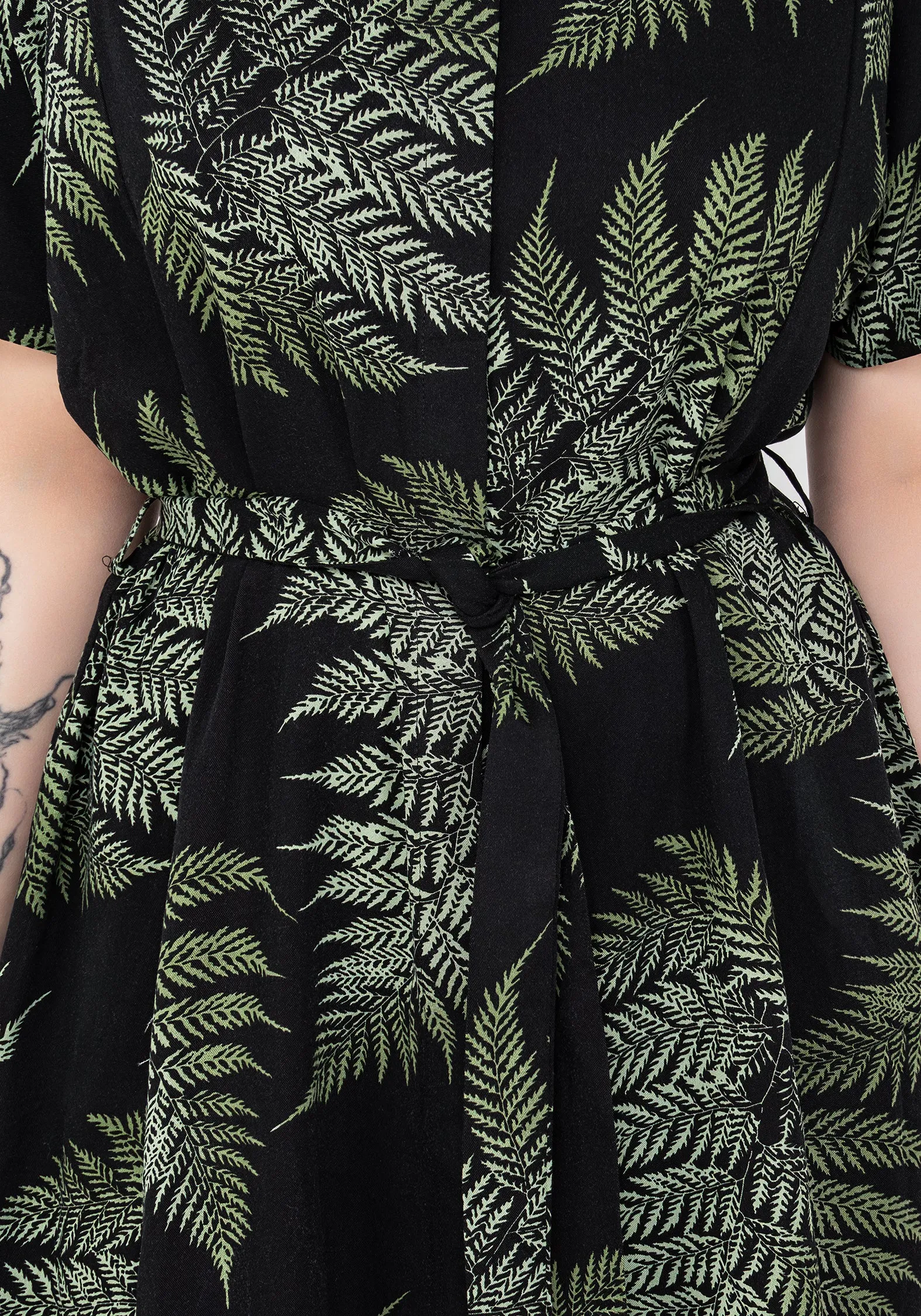 Layered Texture Cozy Energy Fern Mini Shirt Dress