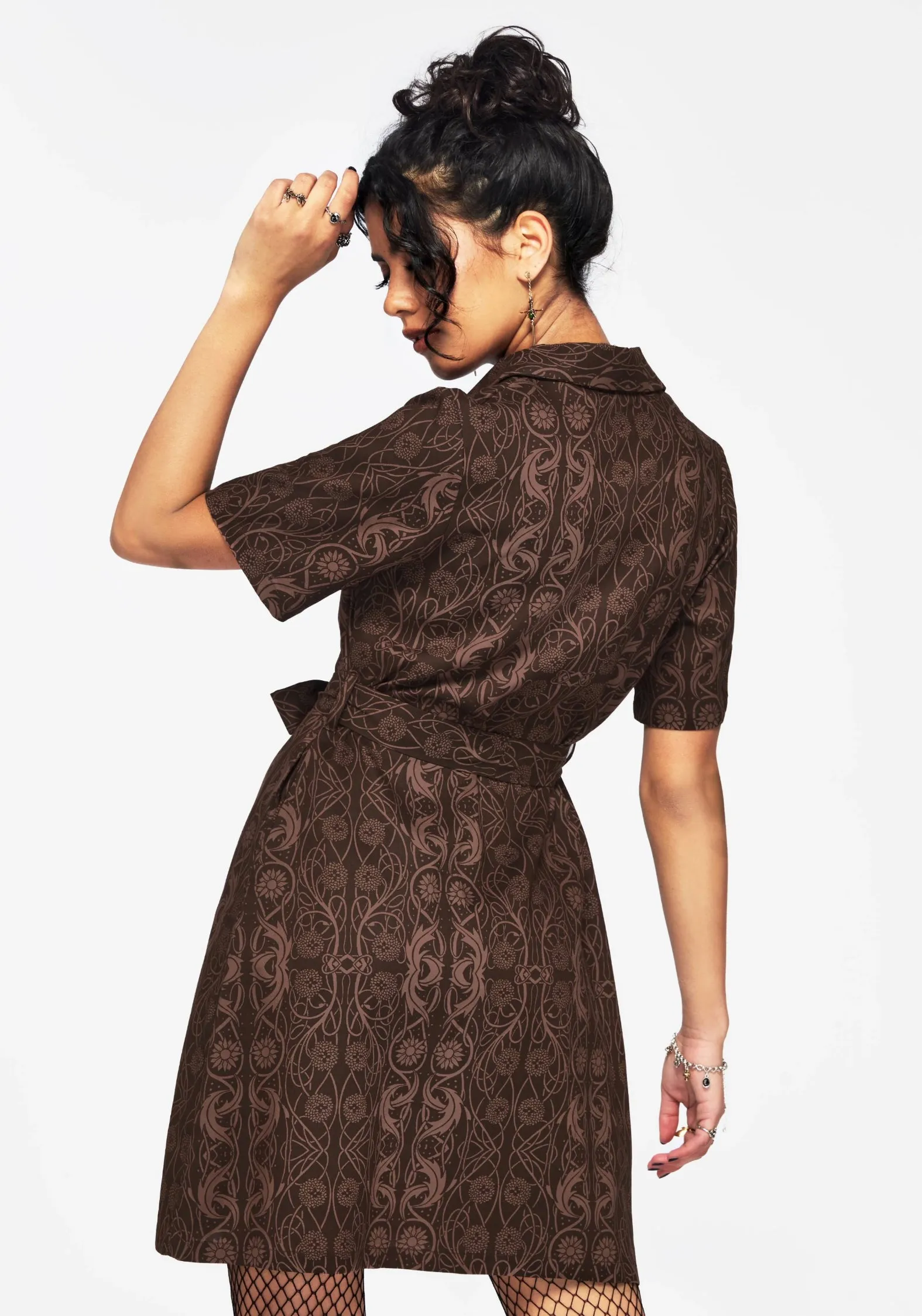 Fianna Button Front Mini Dress - Brown Fun Edge