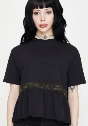 Fianna Embroidered Ruffle Hem Crop T-shirt Heather Jersey Material Minimalist Look